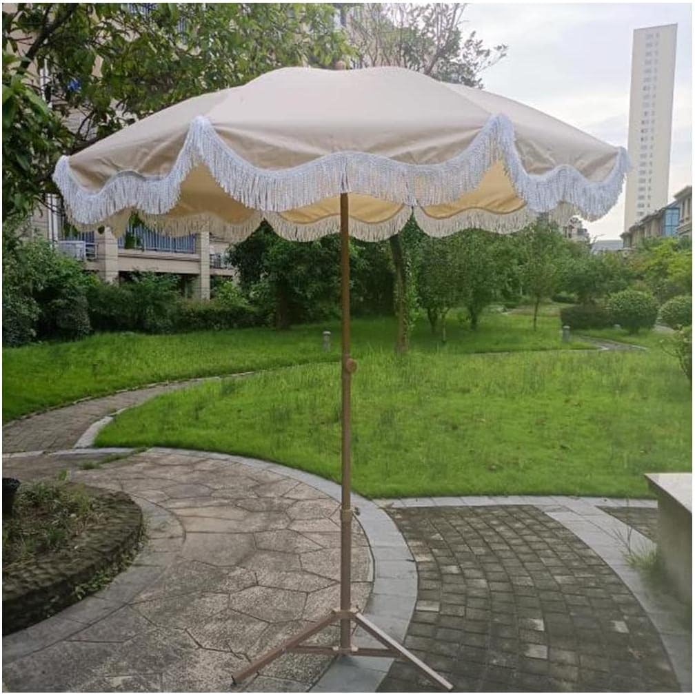 Beach Umbrella Patio Parasol with Tassels Tiltable Umbrella Garden Table Umbrella Sun Shade for Outdoor Patio Beach Pool Backyard