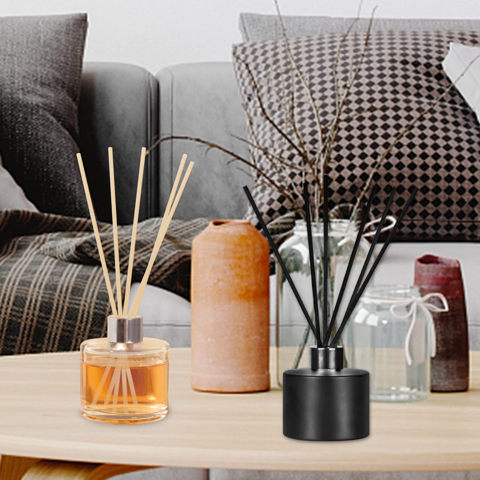 Bomtop 150 Stück Raumduft Stäbchen Duft Diffuser Sticks Duftstäbchen für Ätherische Öle im Home Office Hotel Spa Aropatherapie 20cm x 3mm (Natur, Weiß und Schwarz)