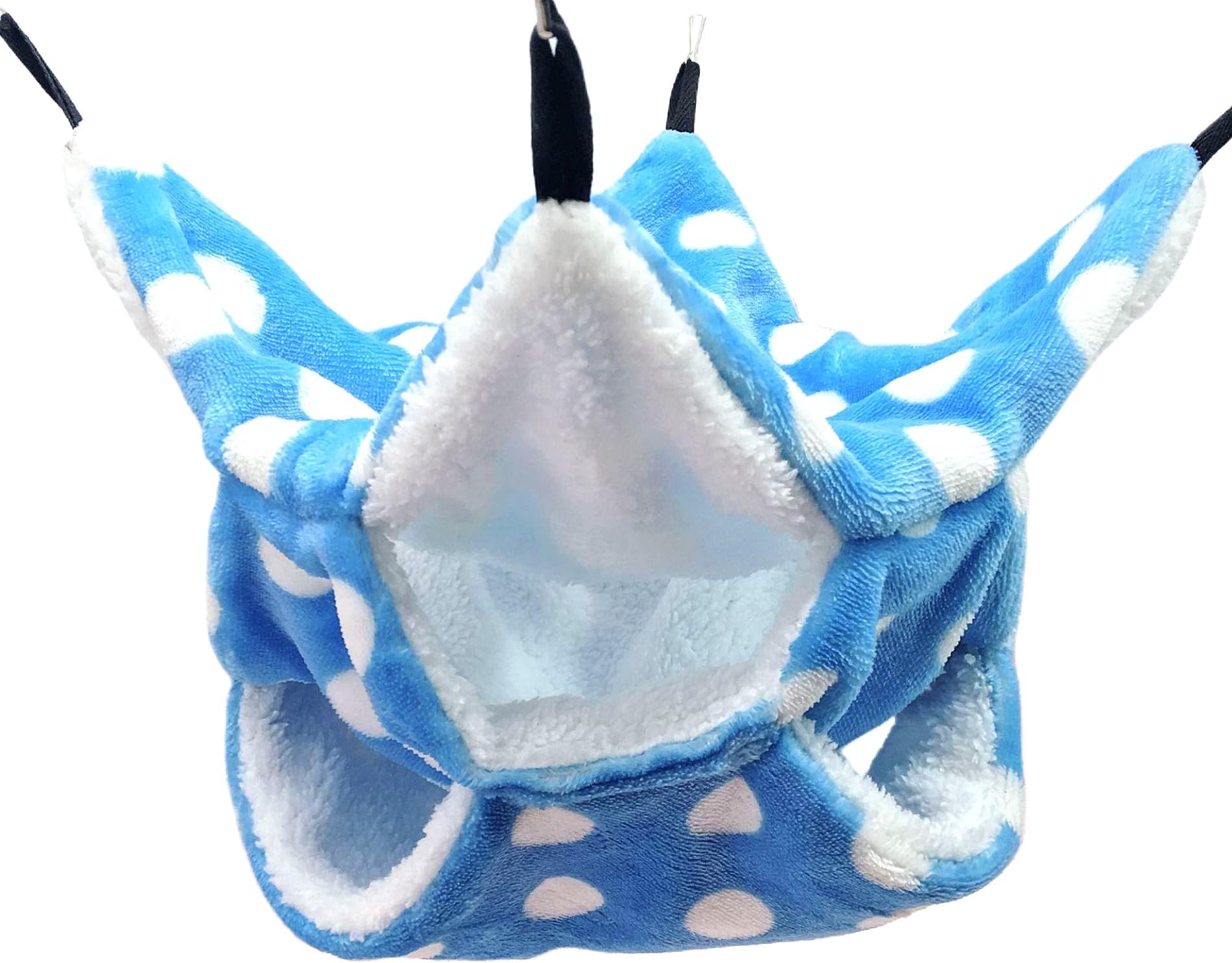 WOWOWMEOW Small Animal Warm Flannel Hammock Cage Hanging Triple Bunkbed Hideout for Rat Ferret Hamster Sugar Glider Squirrel (Blue-Dots)