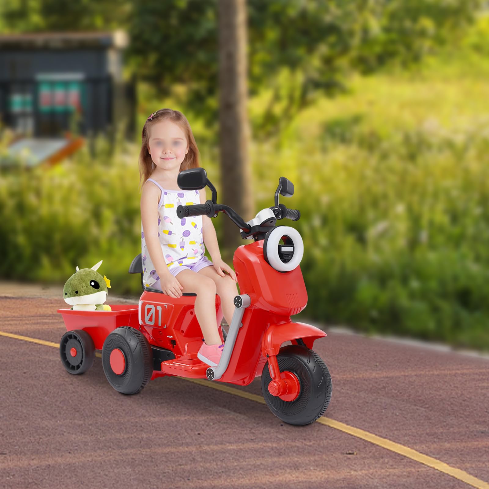 Moto elettrica per bambini 2-6 anni, 50 kg, 3,2-4,8 km/h, triciclo, rosso, PP
