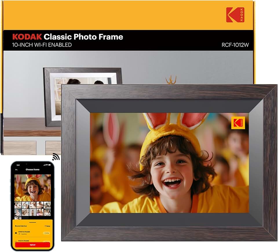 KODAK - Moldura digital WiFi de 10,1 polegadas com armazenamento de 32 GB, moldura eletrônica digital inteligente com tela sensível ao toque de 1280 x 800 IPS, rotação automática, compartilhamento