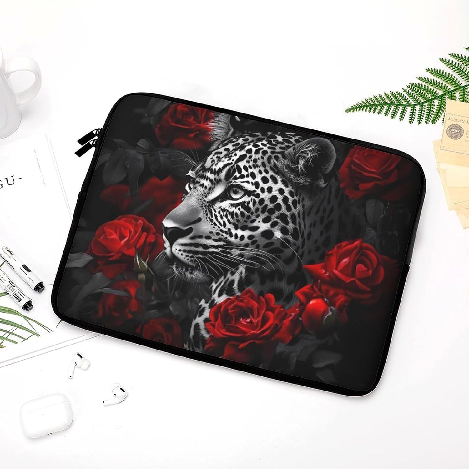 Funny Rose Flower Leopard Laptop Case Sleeve Bag Durable Shockproof Protective Computer Carrying Cover Briefcase 15inch image 5