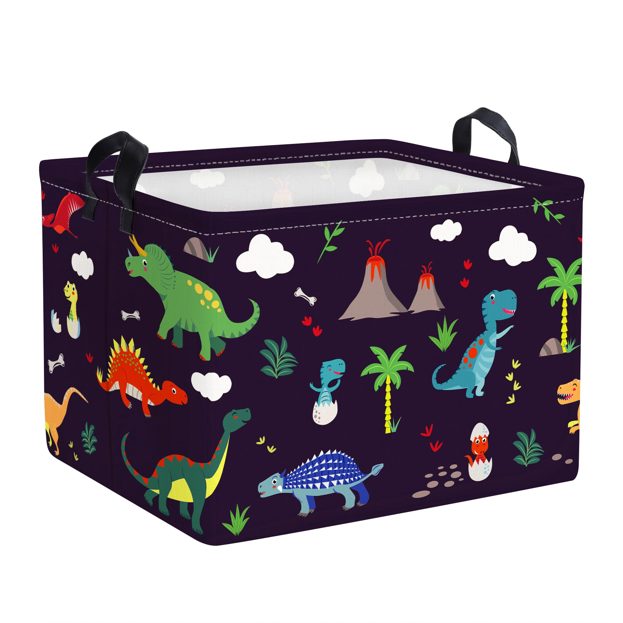 Clastyle Cestino Portaoggetti Dinosauro Triceratopo Albero Vulcano Ceste per la Biancheria Nero Giocattoli Rettangolare per Camera dei Bambini, 40x30x30 cm