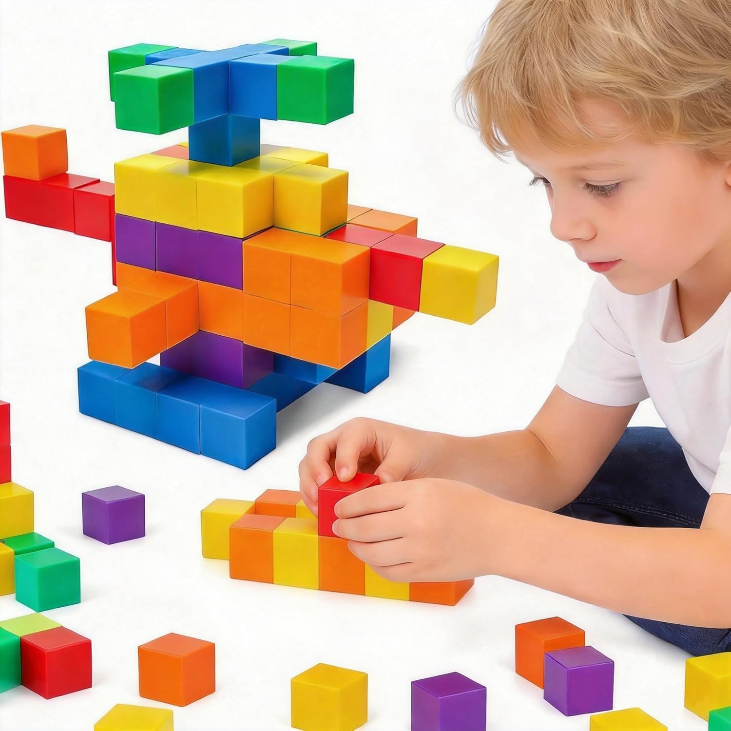 LONEEDY 60-Pack Magnetic Building Block Set with Animal Figures & Magnetic Cart - Magnet Constructions Cubes Educational STEM Toy for Kids 3-8 Years (Color Mixing-60PCS)