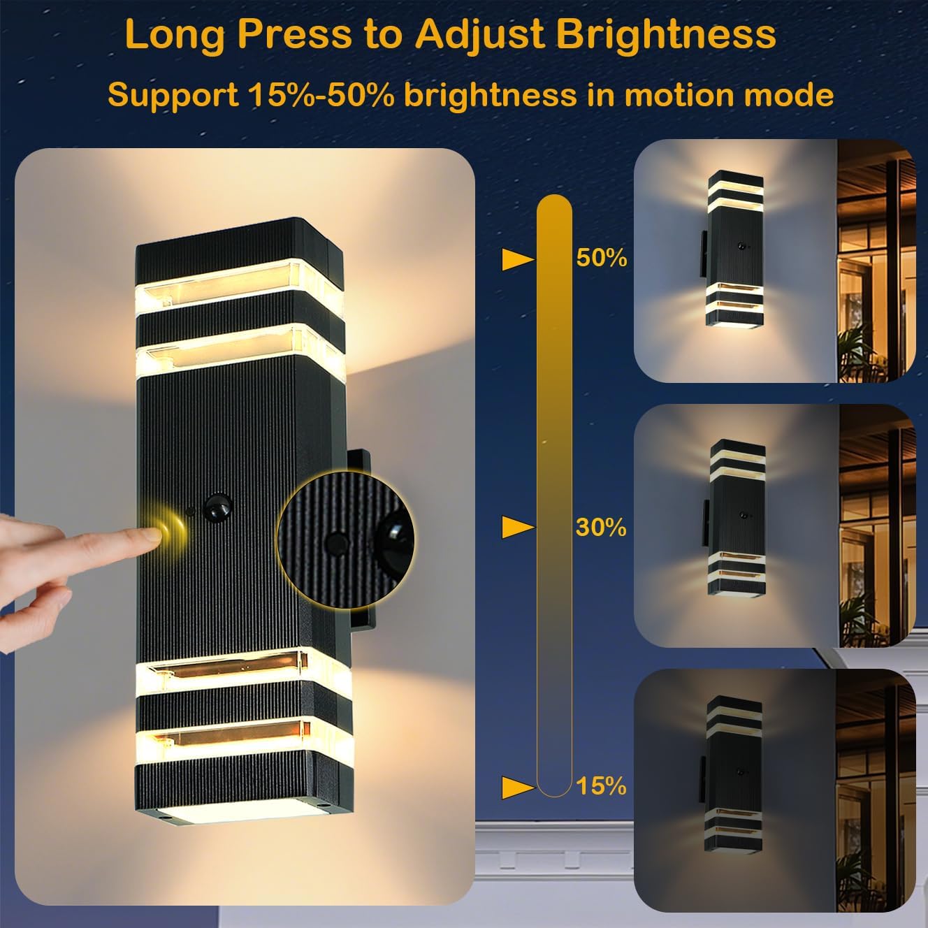 iYogaled Motion Sensor Outdoor Wall Lights with 3 Lighting Modes, Dusk to Dawn Porch Light with Bulbs Include, IP65 Waterproof Modern Black Wall Sconce for Patio, Garage, Front Door