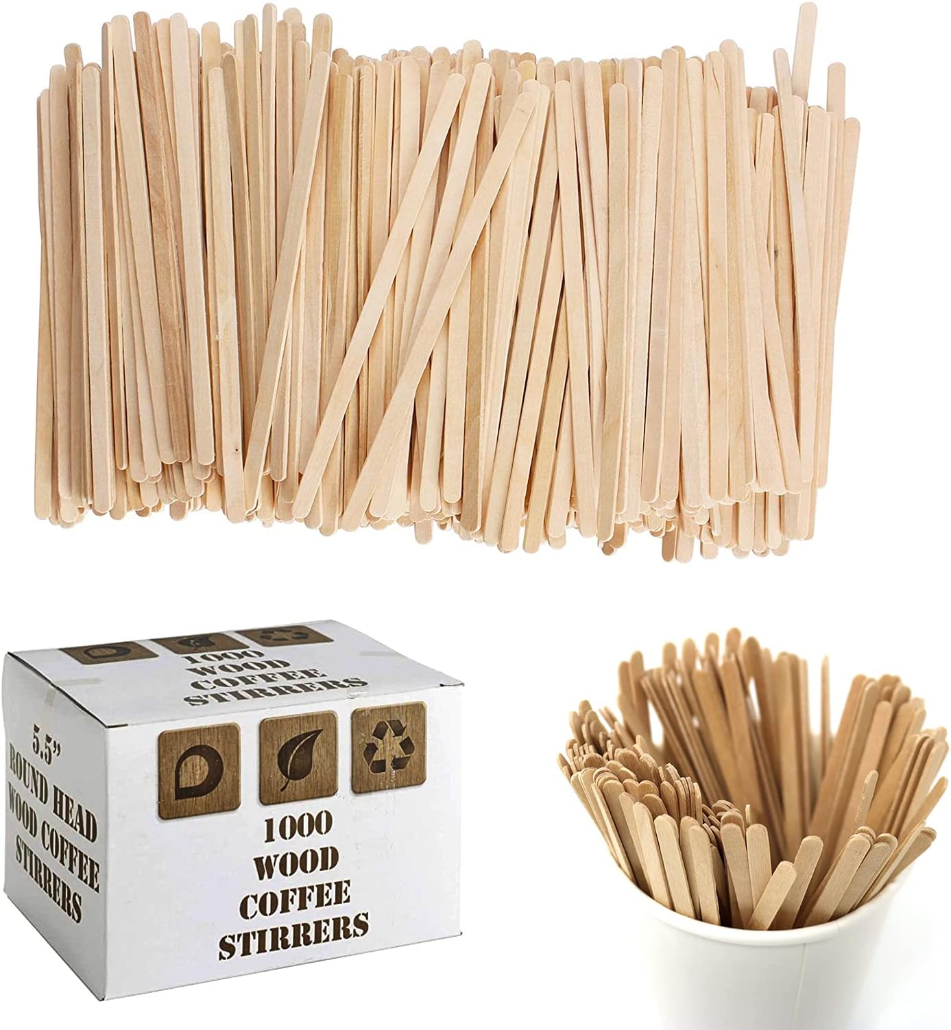 2000 Disposable Wooden Coffee Tea Stirrers Sticks – 5.5 inches (140mm) Eco Friendly