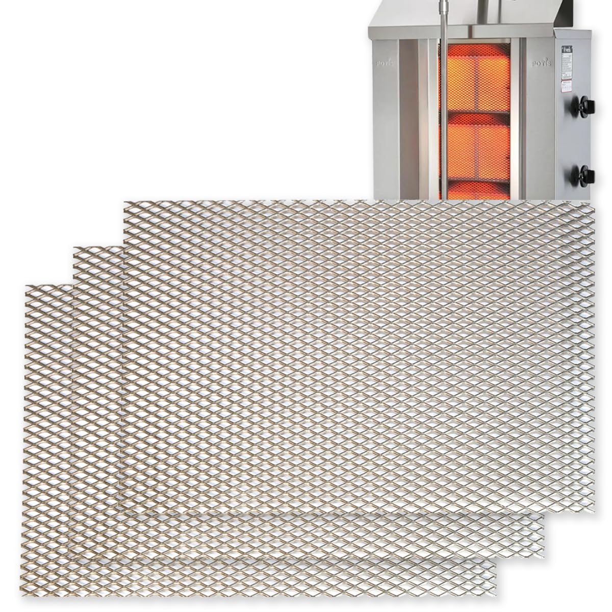 GOLDMAN SERVICE | Set 3 Rejillas Quemador Kebab Asador Gyros 230x150 mm. Parrilla Combustión Resistente Altas Temperaturas. Compatible POTIS - GD3, GD4, GD5