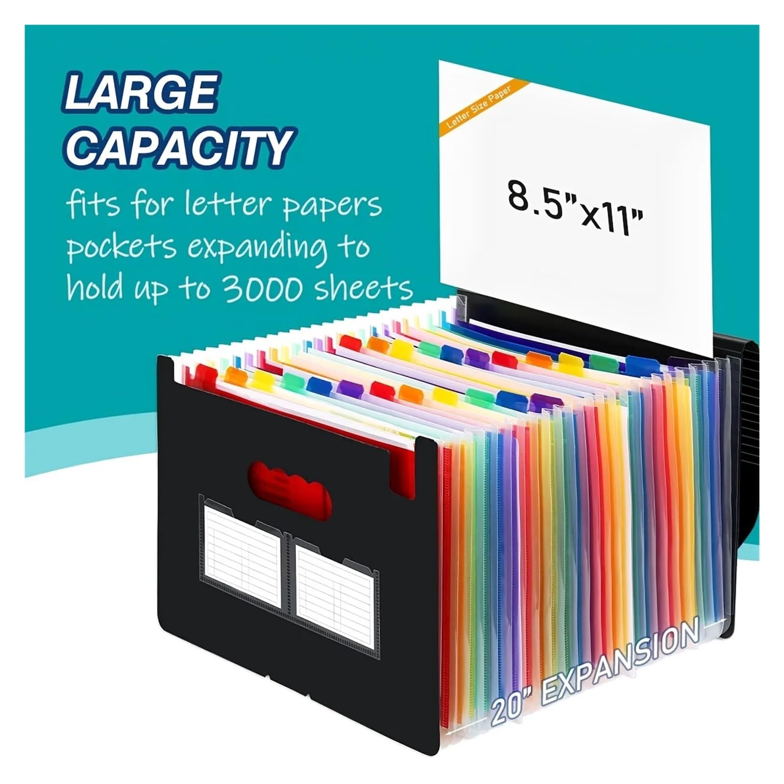 Dokumentenmappe Fächermappe mit 13/24 Taschen, Akkordeon, A4-Letter-Format, tragbarer Dokumenten-Organizer mit farbigen Registern for Studenten(24 Pocket)
