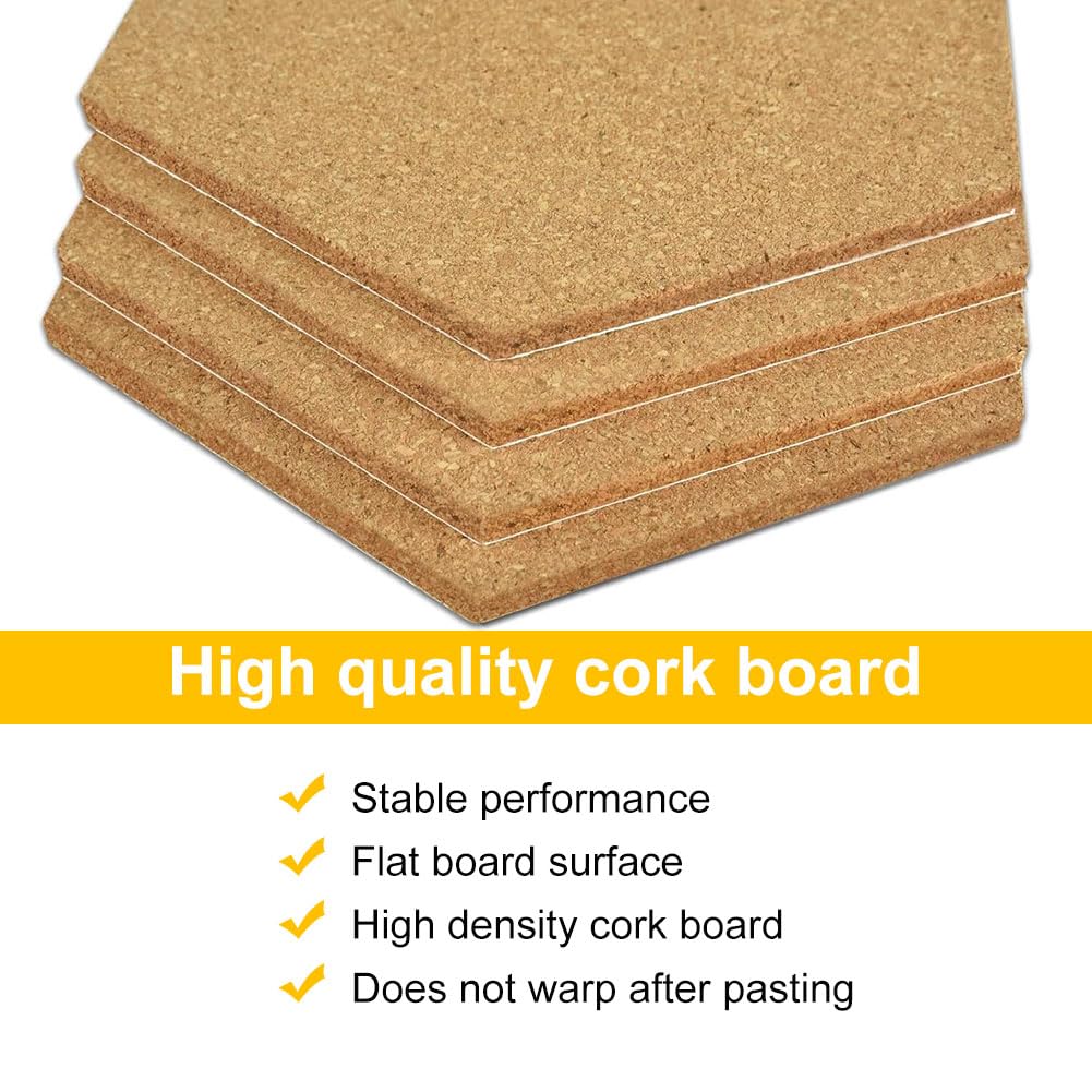 Corcho Pared Autoadhesivo, Pizarra Corcho Hexagonal, Placa Decorativa Hexagonal, Tablón de Anuncios, 5 Piezas Tablones Autoadhesivos con 50 Chinchetas, Placa Decorativa para Colgar Fotos