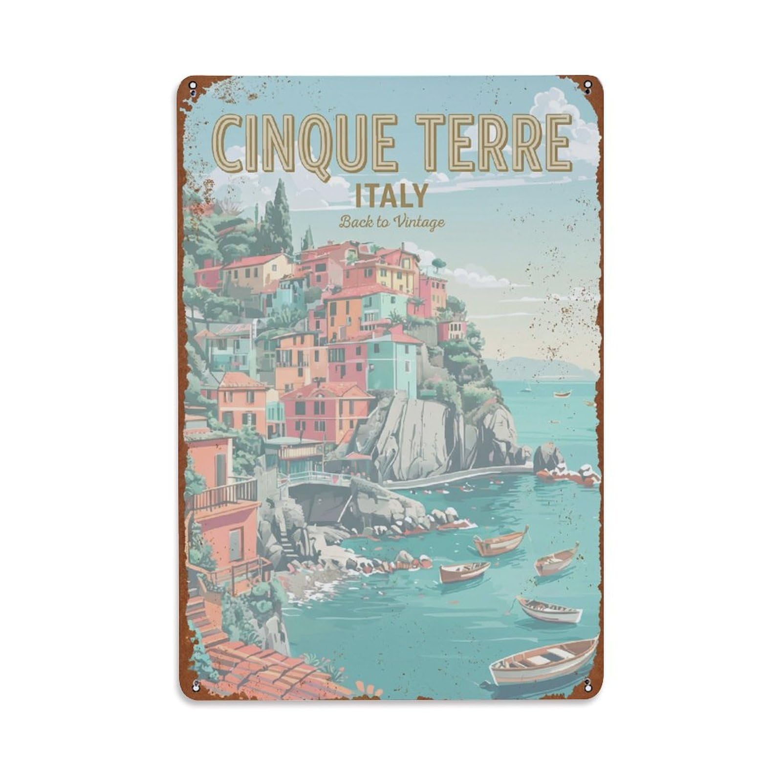 Yrnq 08X12inch Vintage Style Vintage Travel Cinque Terre Italy Pathway Metal Tin Sign