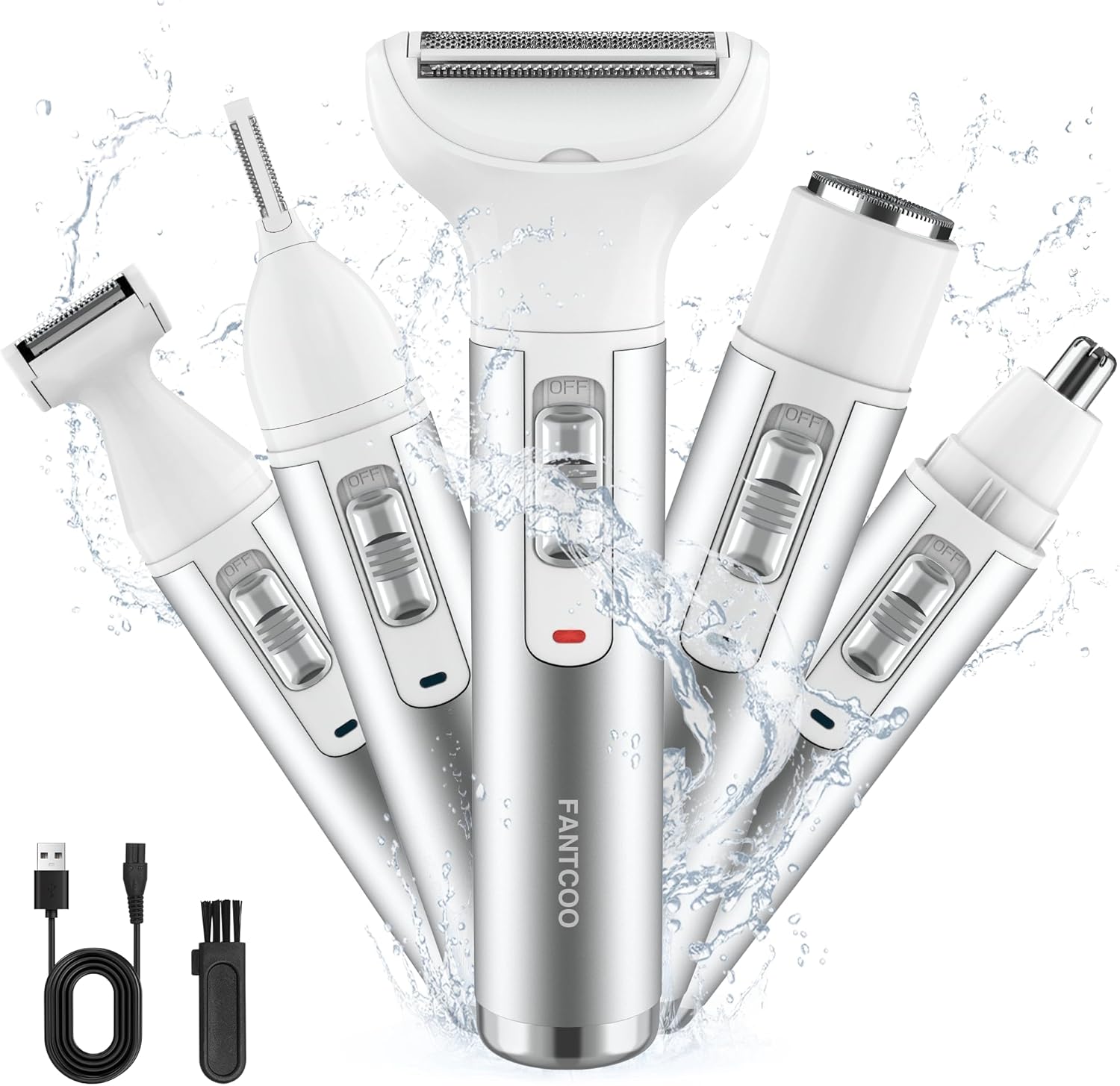Electric Razor for Women Lady Shaver Hair Trimmer for Face Nose Eyebrow Beard Moustache Arm Leg Armpit Bikini Painless Rechargeable Portable 5 in 1 Lady Body Shavers Set