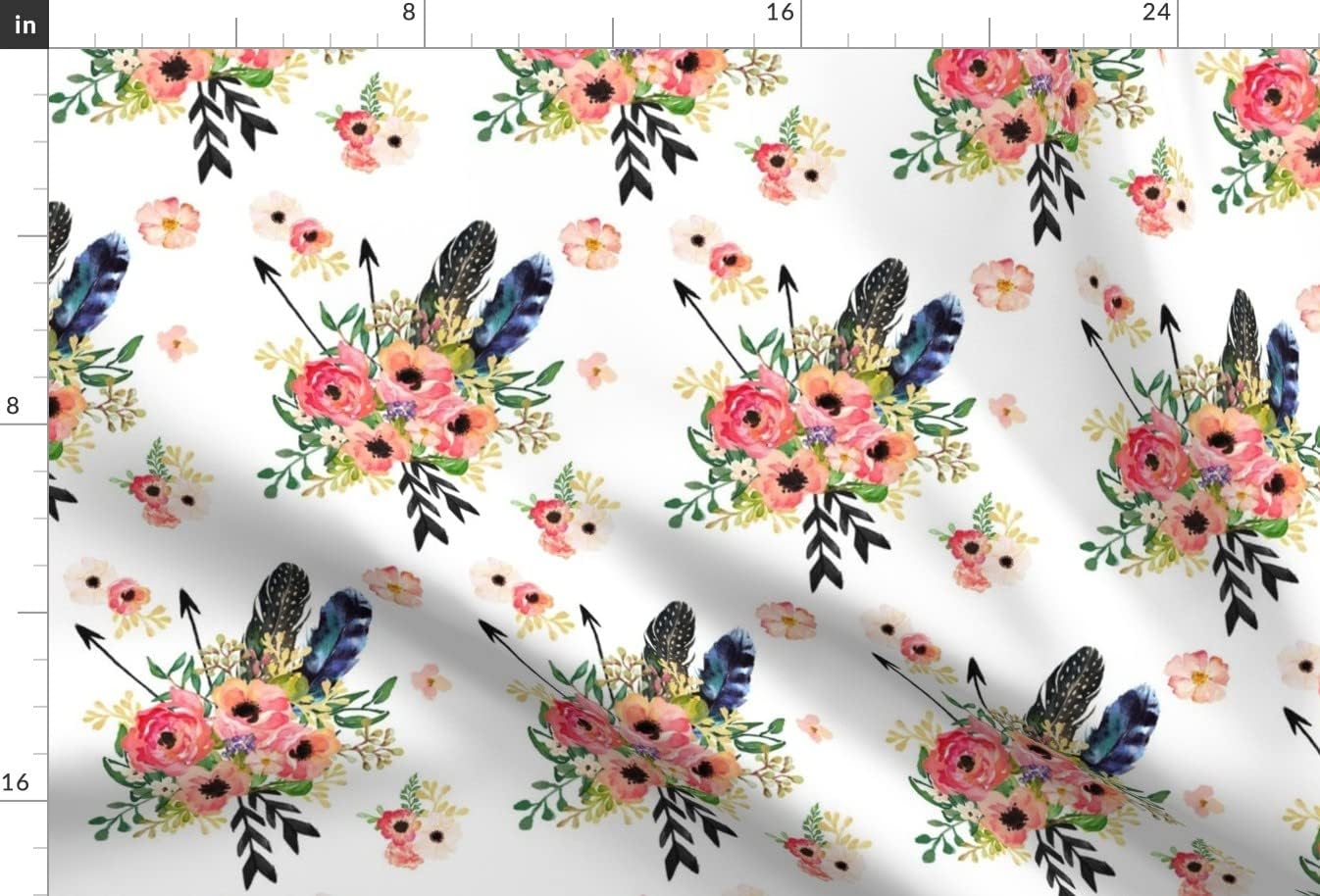 Spoonflower Fabric - Boho, Floral, Arrows, White, Pink, Green, Flowers, Nursery, Girl, Printed on Upholstery Velvet Fabric Fat Quarter - Upholstery Home Decor Bottomweight Apparel
