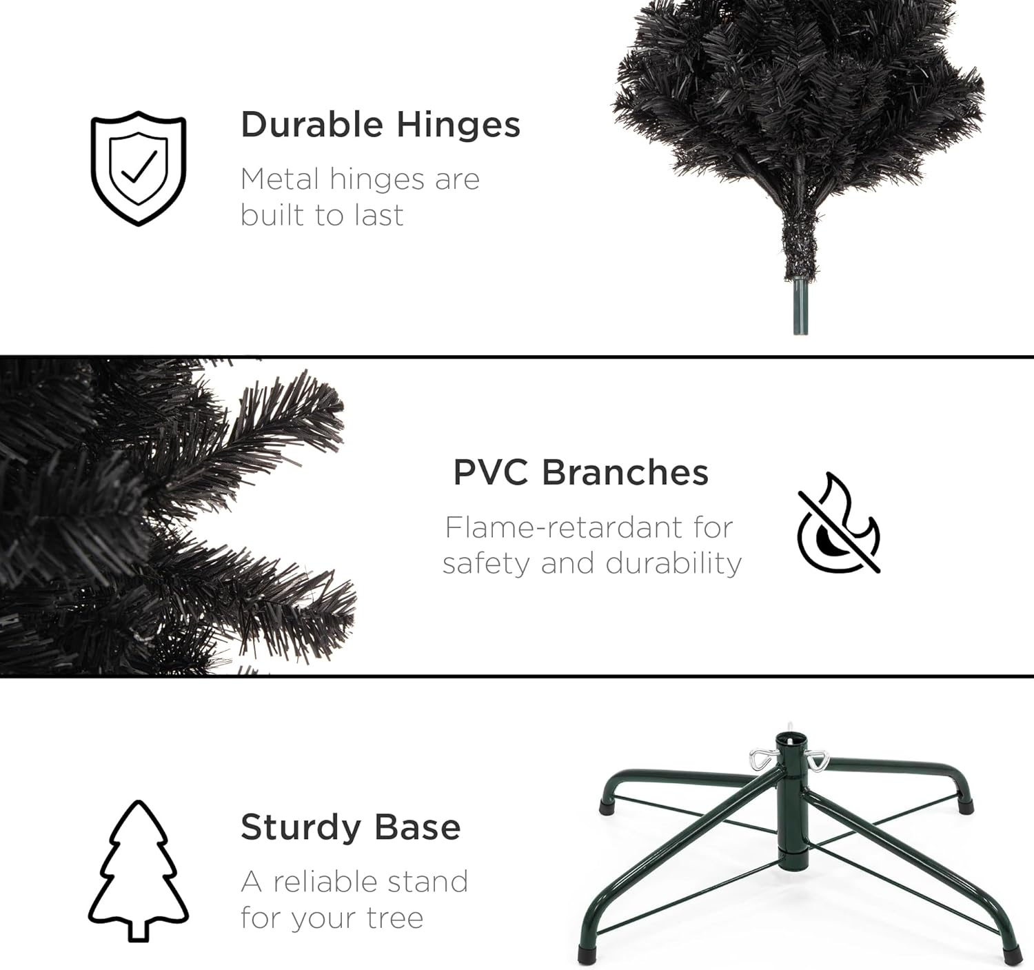 Best Choice Products 6ft Black Artificial Holiday Christmas Pencil Tree for Home, Office, Party Decoration w/ 608 Tips, Metal Hinges & Base
