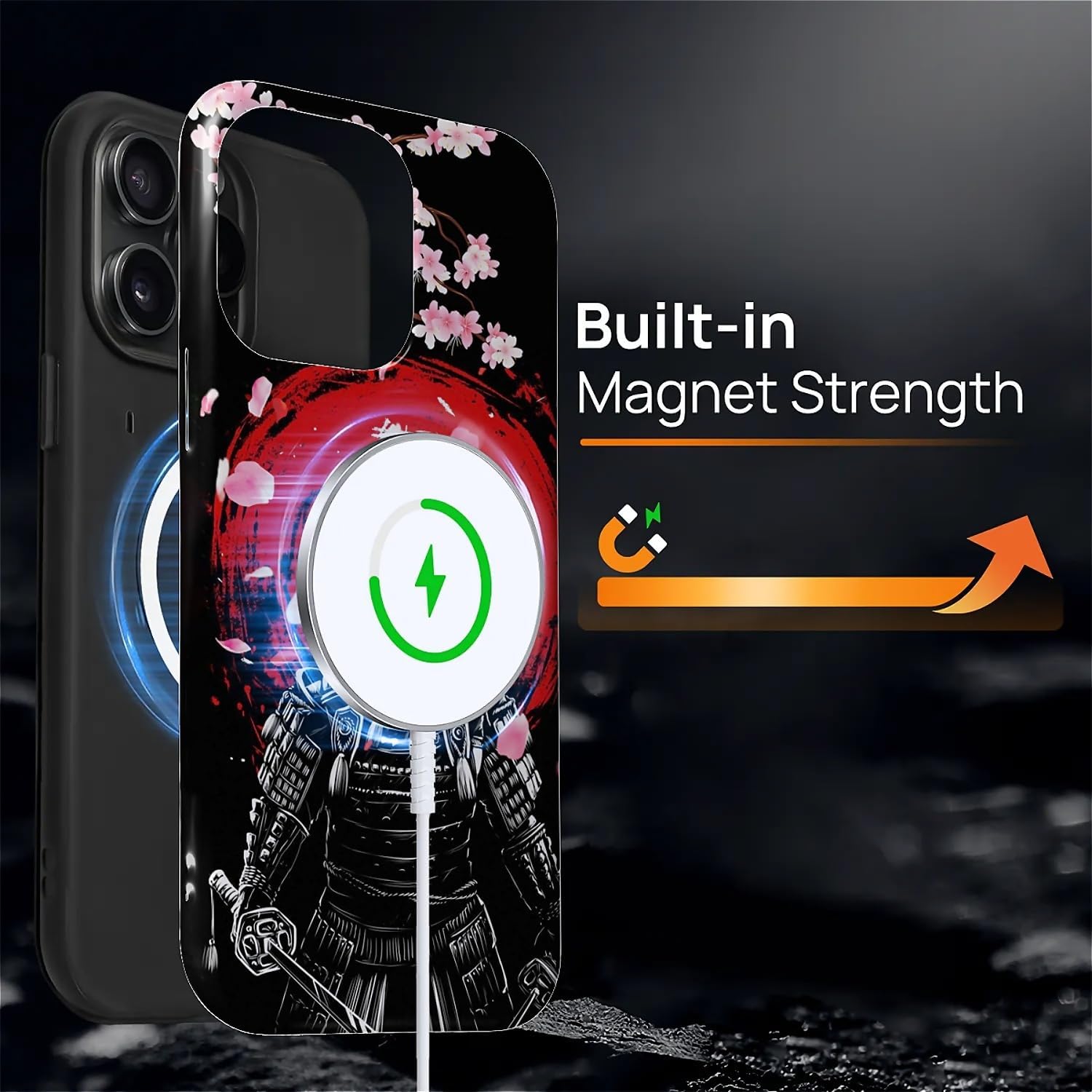 for iPhone 14 Pro Case, Hybrid 2-Layer Silicone Protective Glossy Case for MagSafe for iPhone 14 Pro Sakura Japanese Samurai Pattern image 5