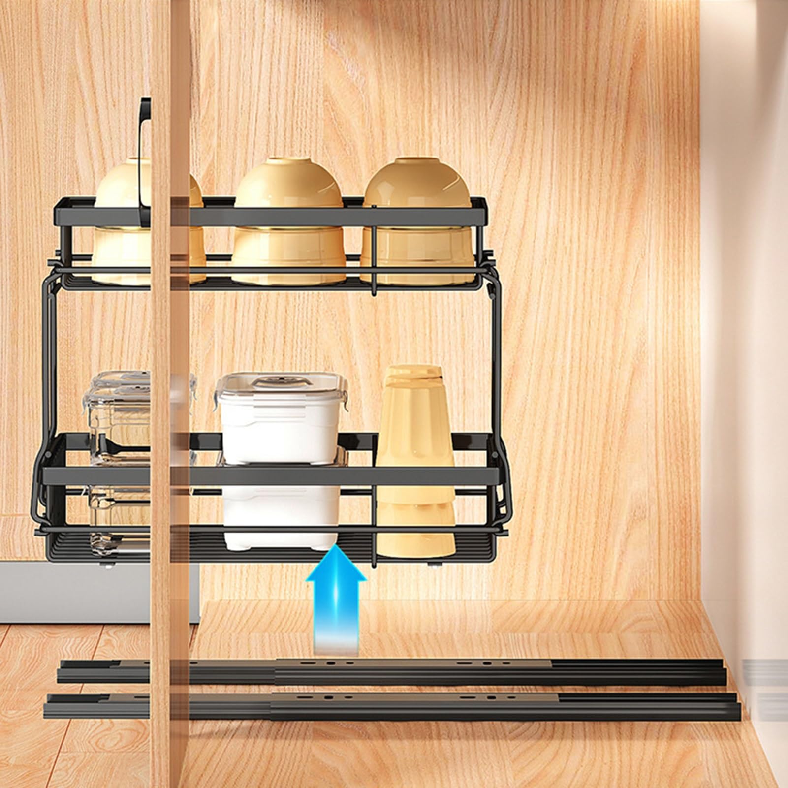 Spülschrank Organizer Unter dem Schiebeschrank, Korb-Organizer, Schublade, Mehrzweck-Aufbewahrung unter der Spüle für Badezimmer, Küche, Schreibtisch(Color:White)