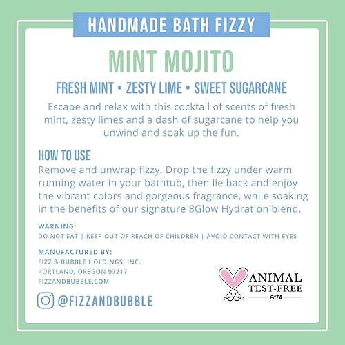 Miniatura 4 de Fizz & Bubble Bomba de baño hidratante artesanal prémium para adultos, mujeres, niños y regalos, menta Mojito