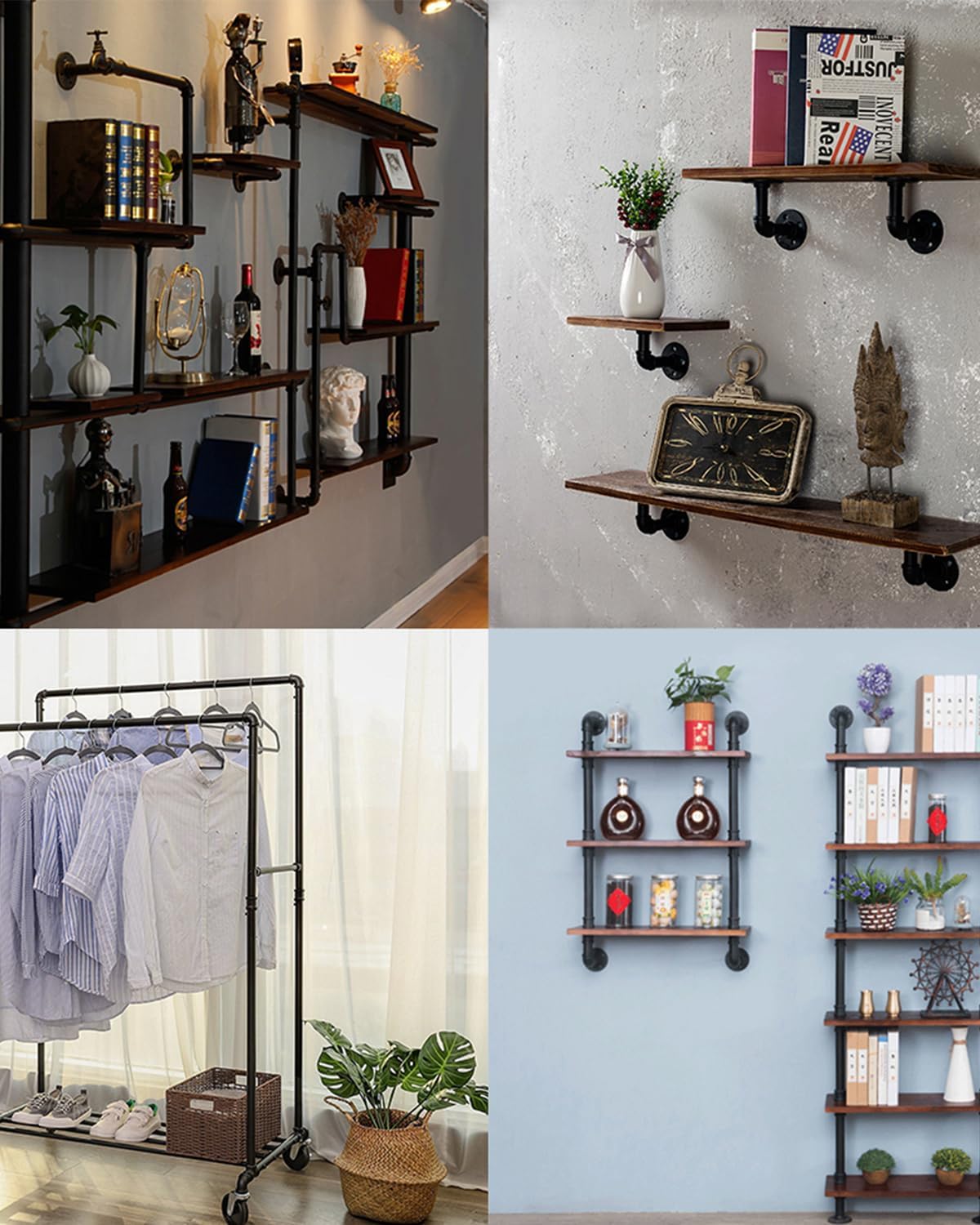 Black extension tube, 1" x 8" external threaded pipe, painted iron pipe, metal pipe fittings, suitable for DIY industrial-style furniture decoration. (Pack of 4) (1‘’x8")