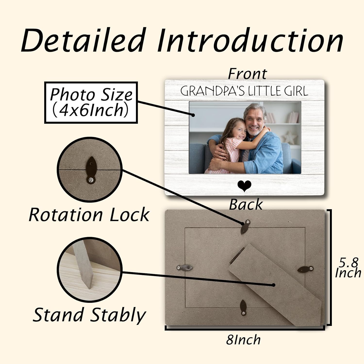 Grandpa 4x6 Picture Frame, Grandpa Photo Frame, Granddaughter Picture Frame, Gifts for Grandpa from Granddaughter Grandkids, Grandpa’s Little Girl Picture Photo Frames for Desk Shelf Decor - Image 7