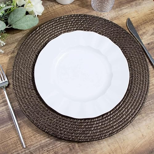 Miniatura 8 de Tableclothsfactory Paquete de 6 platos de carga de plástico acrílico marrón natural de 13 pulgadas tipo ratán, platos redondos desechables para