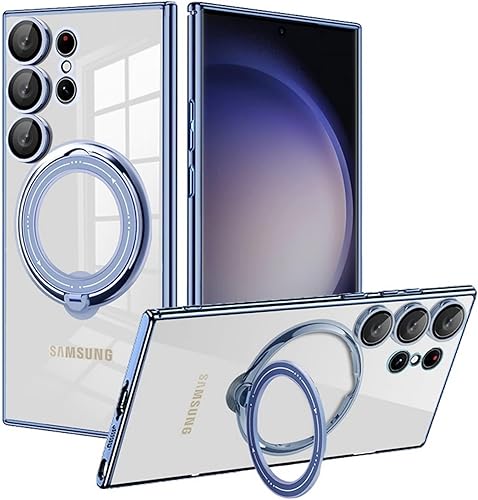 FCSWEET Funda magnética transparente compatible con Samsung A32 4G, compatible con soporte de anillo MagSafe, soporte plegable invisible, protección