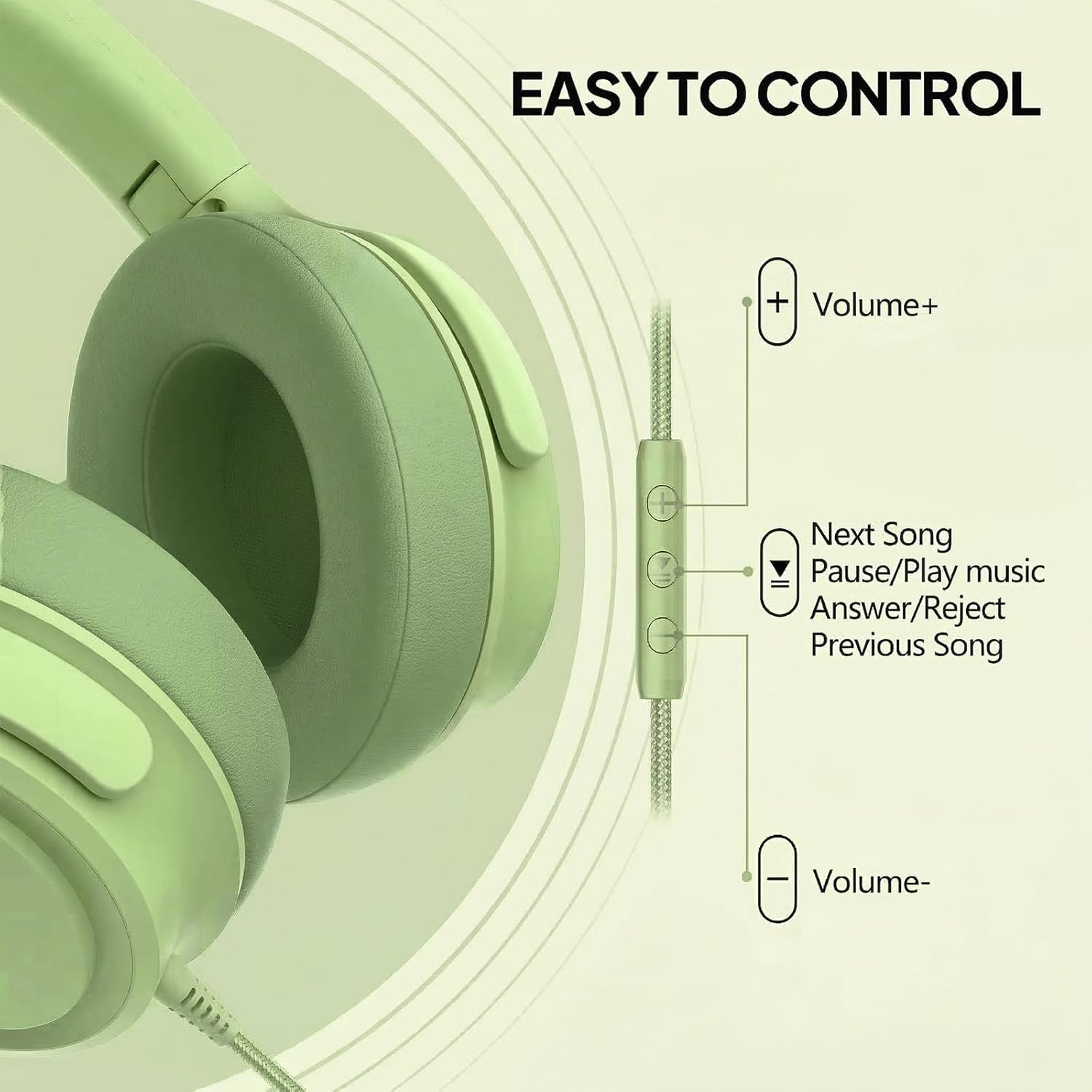 ADOOPE Wired Over-Ear Headphones with USB C Connector, Hi-Fi Stereo Sound, Noise-Isolating Ear Cups, Comfortable Fit for USB C Devices (No Bag, Sage Green)