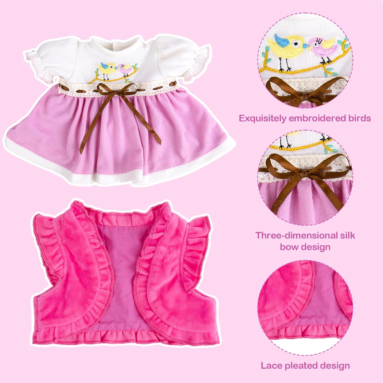 Aori Reborn Doll Clothes for 20-24 Inch Dolls 4PCS Newborn Baby Outfits with Headband & Accessories, Realistic Doll Clothing Set for Reborn Doll Lifelike Baby Girl