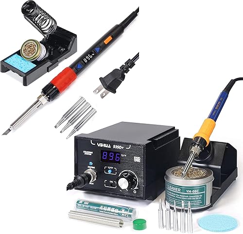 YIHUA Paquete de estación de soldadura profesional 939D+ con soldador YIHUA 928D-III de alta potencia como soporte de hierro secundario/de respaldo,