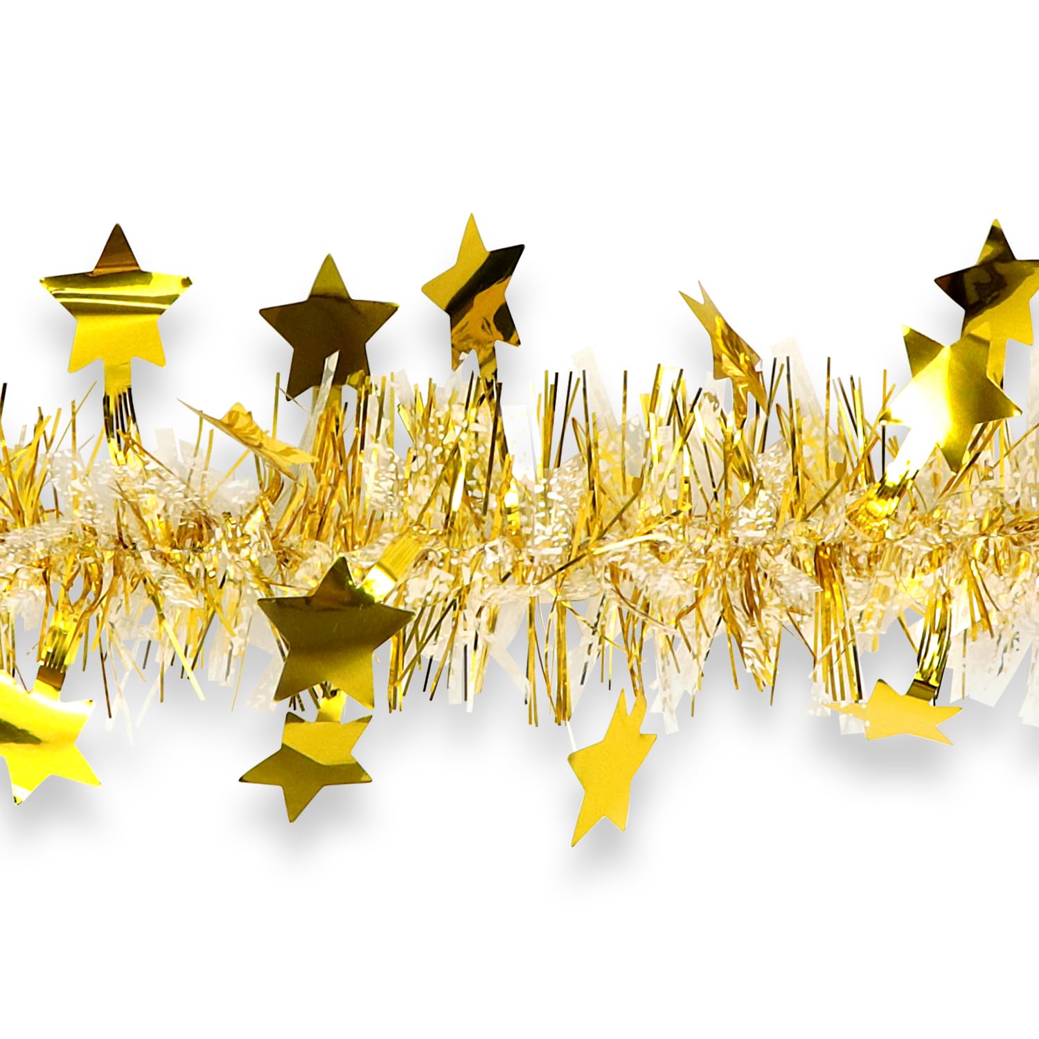 Gold Translucent Christmas Tinsel Decoration - 10m/32.8ft Chunky & Fine Tinsel for Tree, Translucent Gold Star, 10 m - Image 3