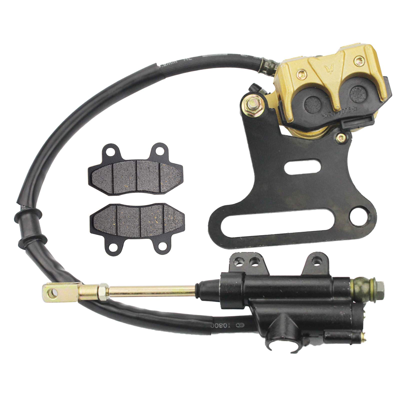 GOOFIT Ensemble De Maître-Cylindre De Frein d'Étrier Hydraulique Arrière Avec Plaquettes De Frein Remplacement pour 70cc 110cc 125cc 150cc Atv Quad