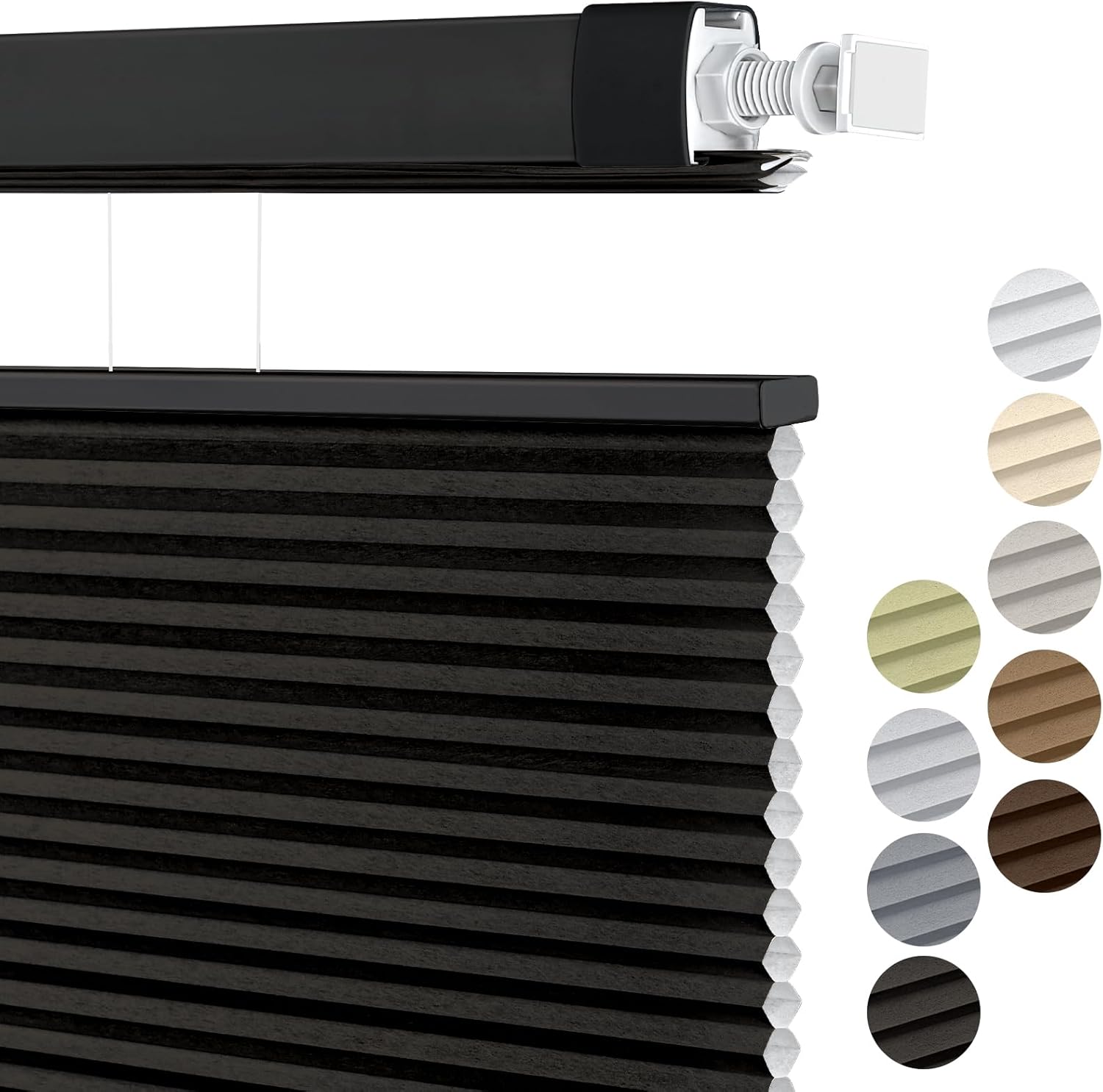 Cordless Cellular Shades No Tools No Drill Light Filtering Honeycomb Shades Pleated Blinds for Windows Day Night Blinds Semi-Blackout Top-and-Bottom Sliding Style (Black Gray, Custom Size)