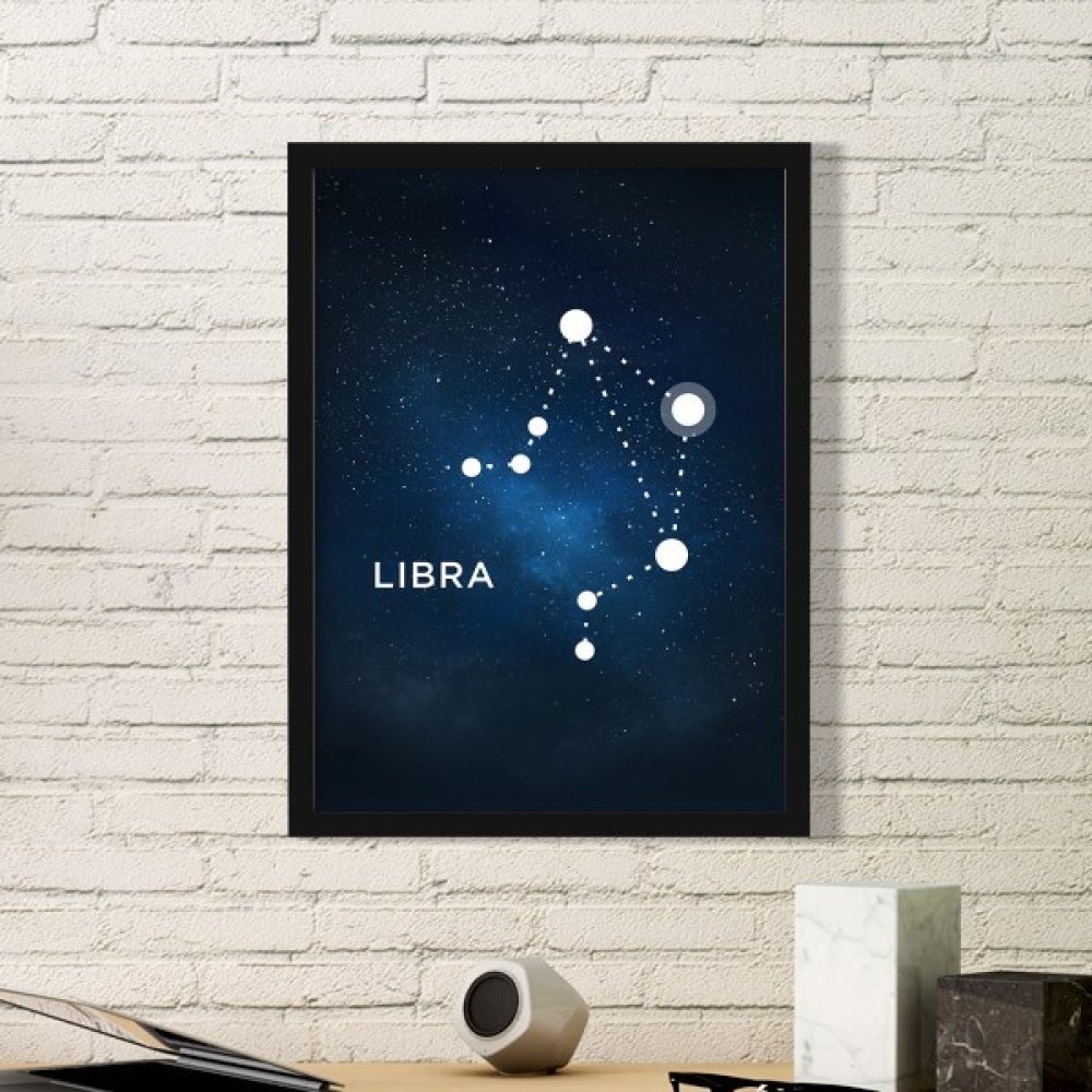 Cadeaux constellation Balance : estampe d'art sous cadre noir Medium pour anniversaire