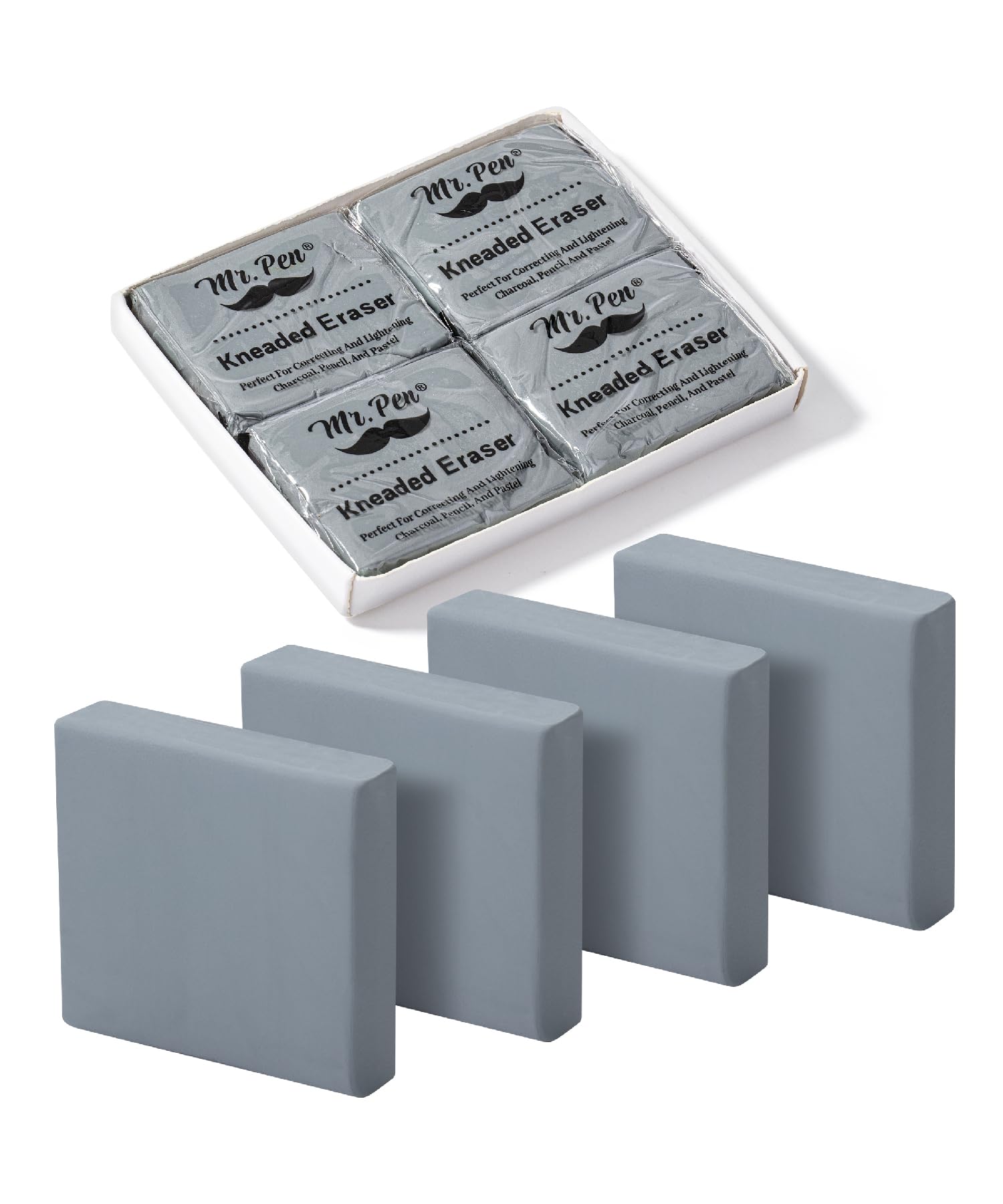 Mr. Pen- Kneaded Erasers, 1.57" x 1.37", 4 Pack, Gray