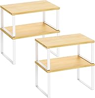 Vista 1 de Juego de 4 estantes organizadores de armario de cocina, estantes resistentes para encimera de cocina con patas de metal, estante apilable de madera