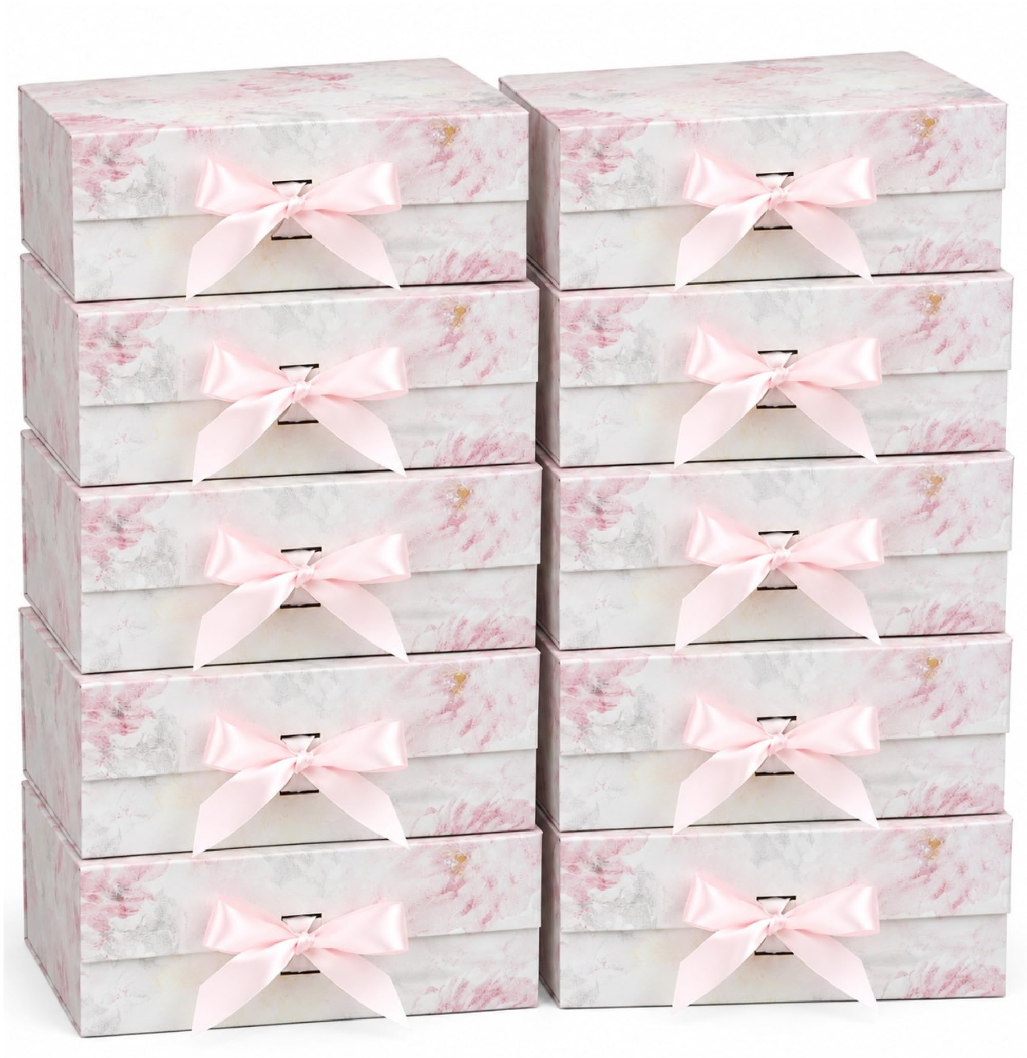 Emartbuy Blush Floral Magnetic Gift Box with Ribbon Tie 20x18.2x8cm Pack 10 — image 1