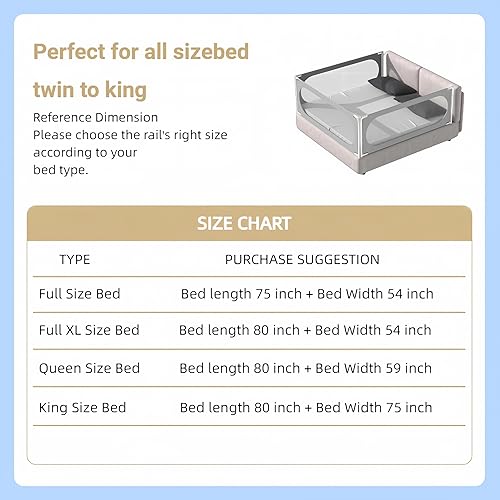 Miniatura 9 de SeseYii Barandilla para cama de bebé con correa en Y de seguridad, extra larga, tamaño individual, matrimonial, queen, king, barandilla para bebés