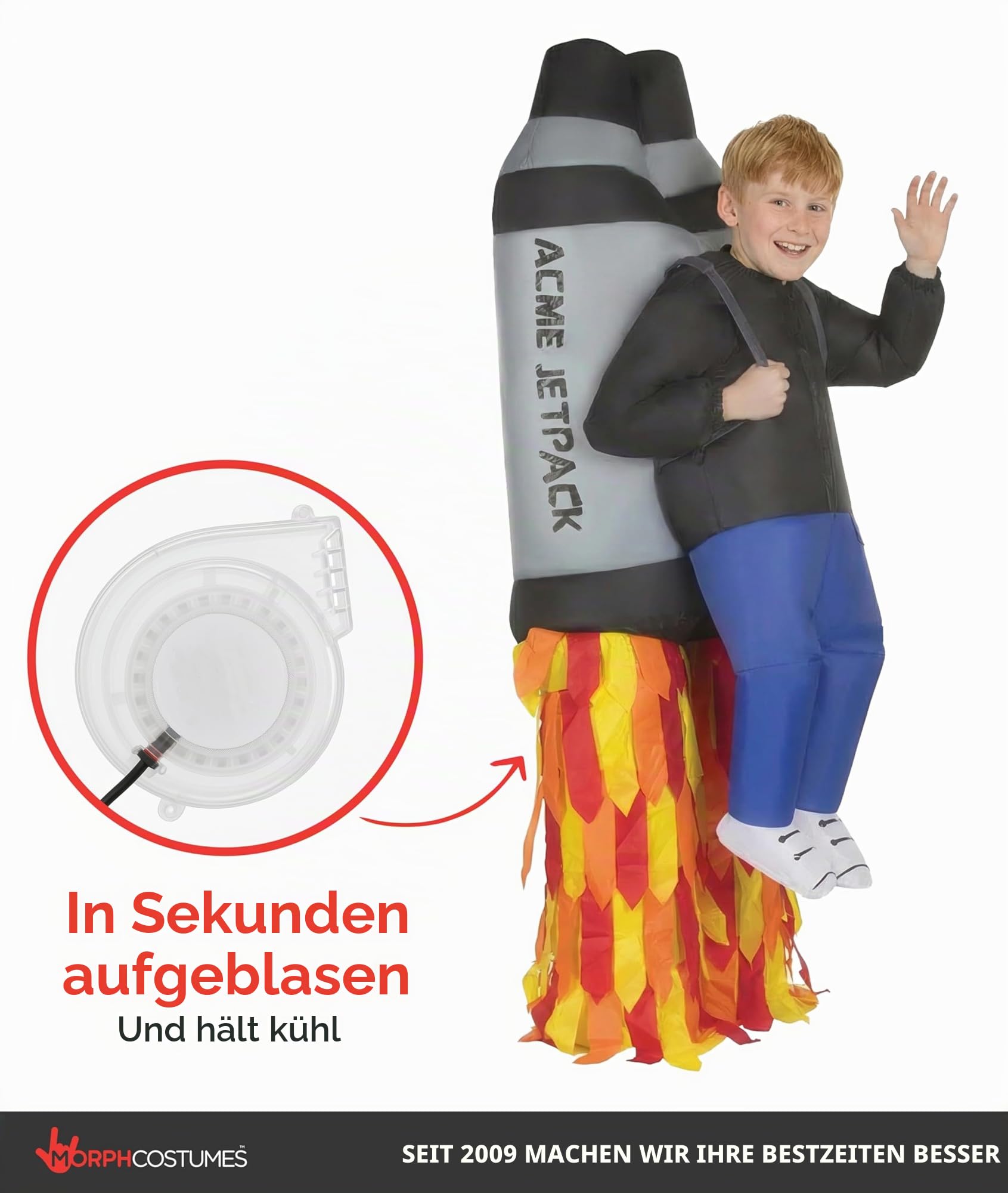 Morph Aufblasbares Raketen Kostüm für Kinder, lustiges Faschingskostüm für Jungen und Mädchen - Einheitsgröße
