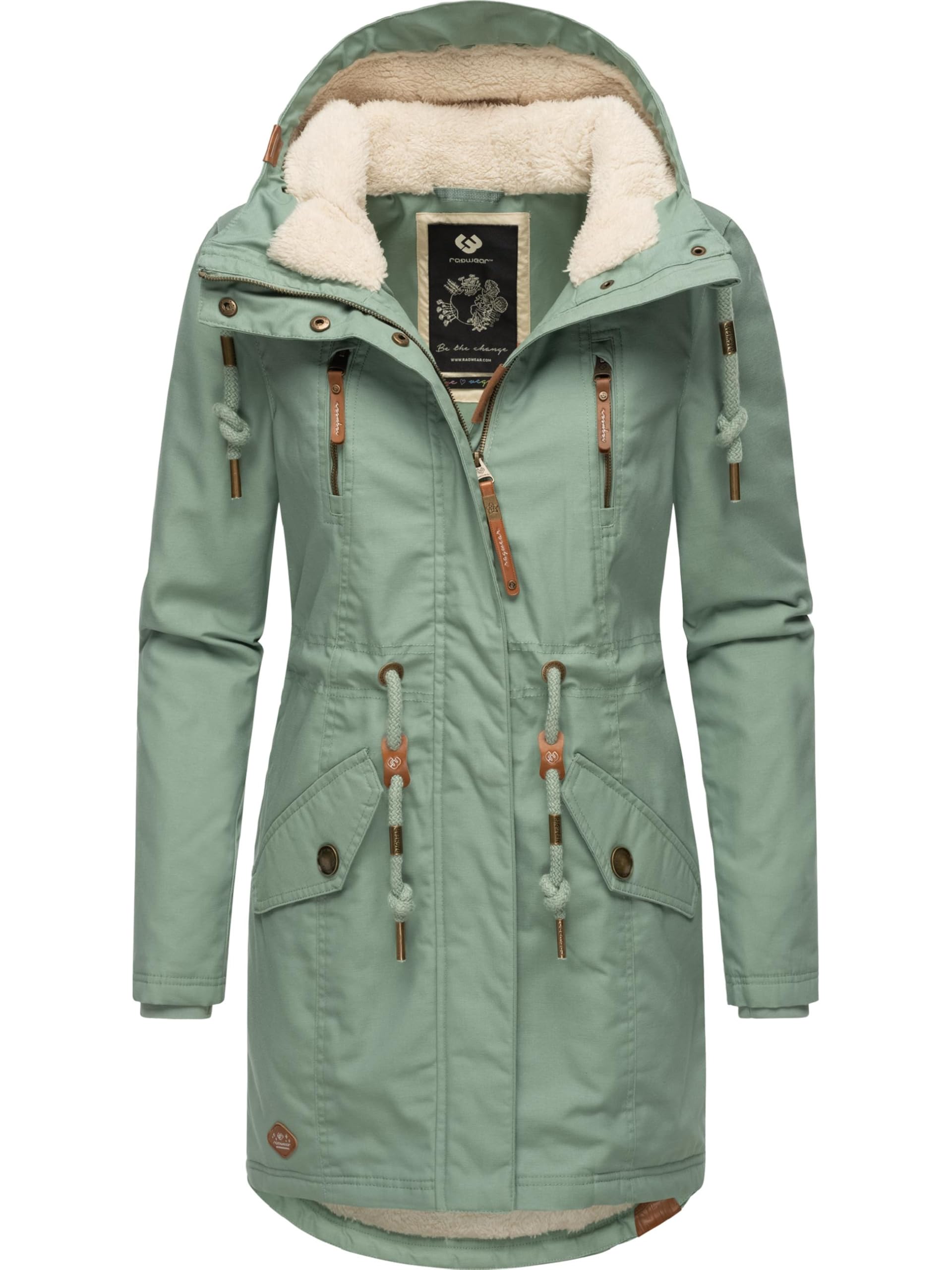 Ragwear Women's Coat, Long Warm Winter Jacket with Teddy Fur Hood, Elsie Intl, XS-6XL, M