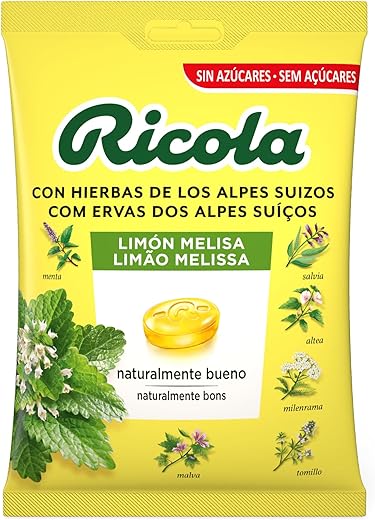 Ricola - Limón Melisa, Caramelos Duros, Refresca y Alivia la Garganta y las Vías Respiratorias, 13 Hierbas Suizas y Aceites Esenciales, Sin Azúcar, con Edulcorante- Bolsa 70 g