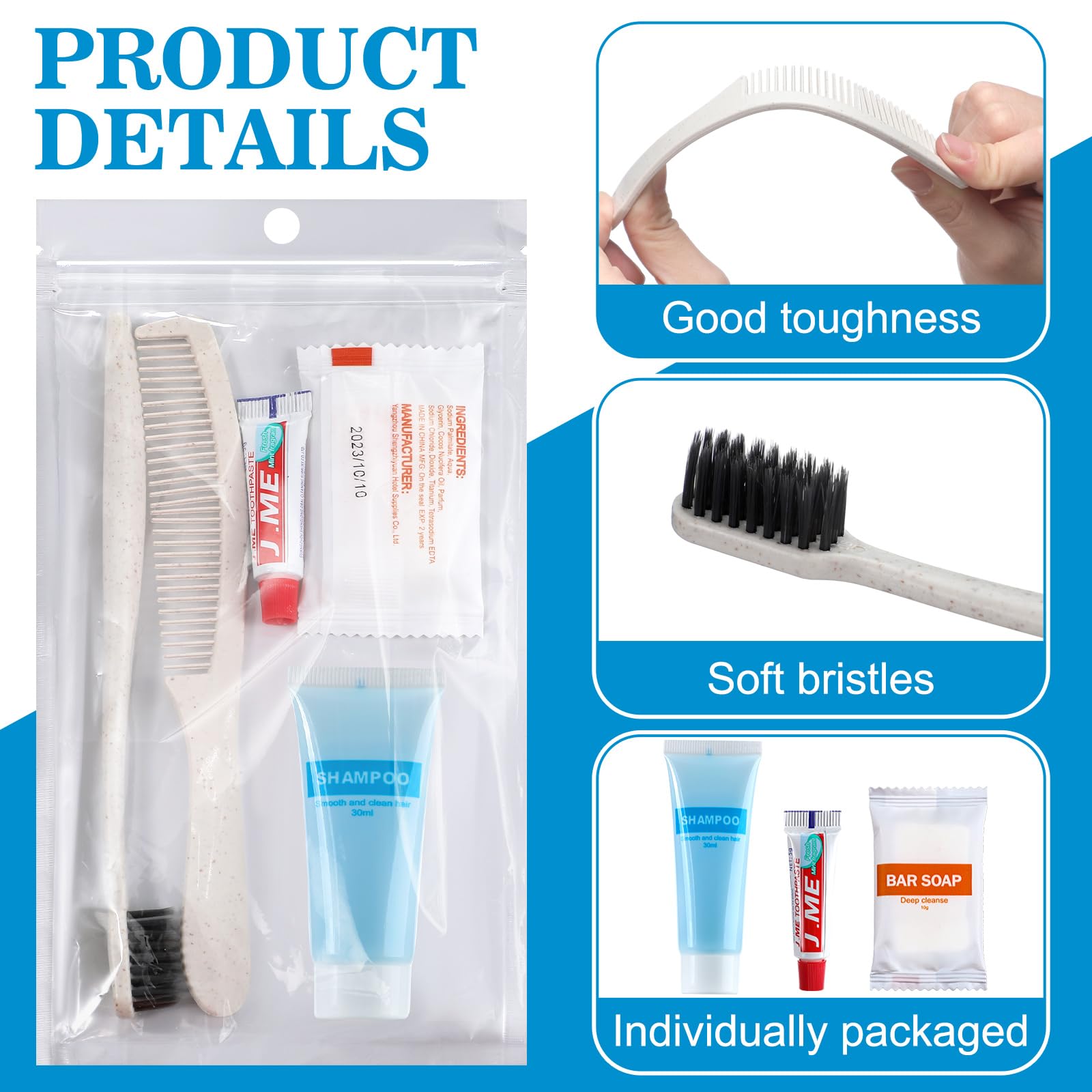 Kit di articoli da toeletta di base per la cura dei senzatetto, kit per l'igiene personale, include spazzolino usa e getta, dentifricio, shampoo, pettine sapone da bagno, per donne, uomini