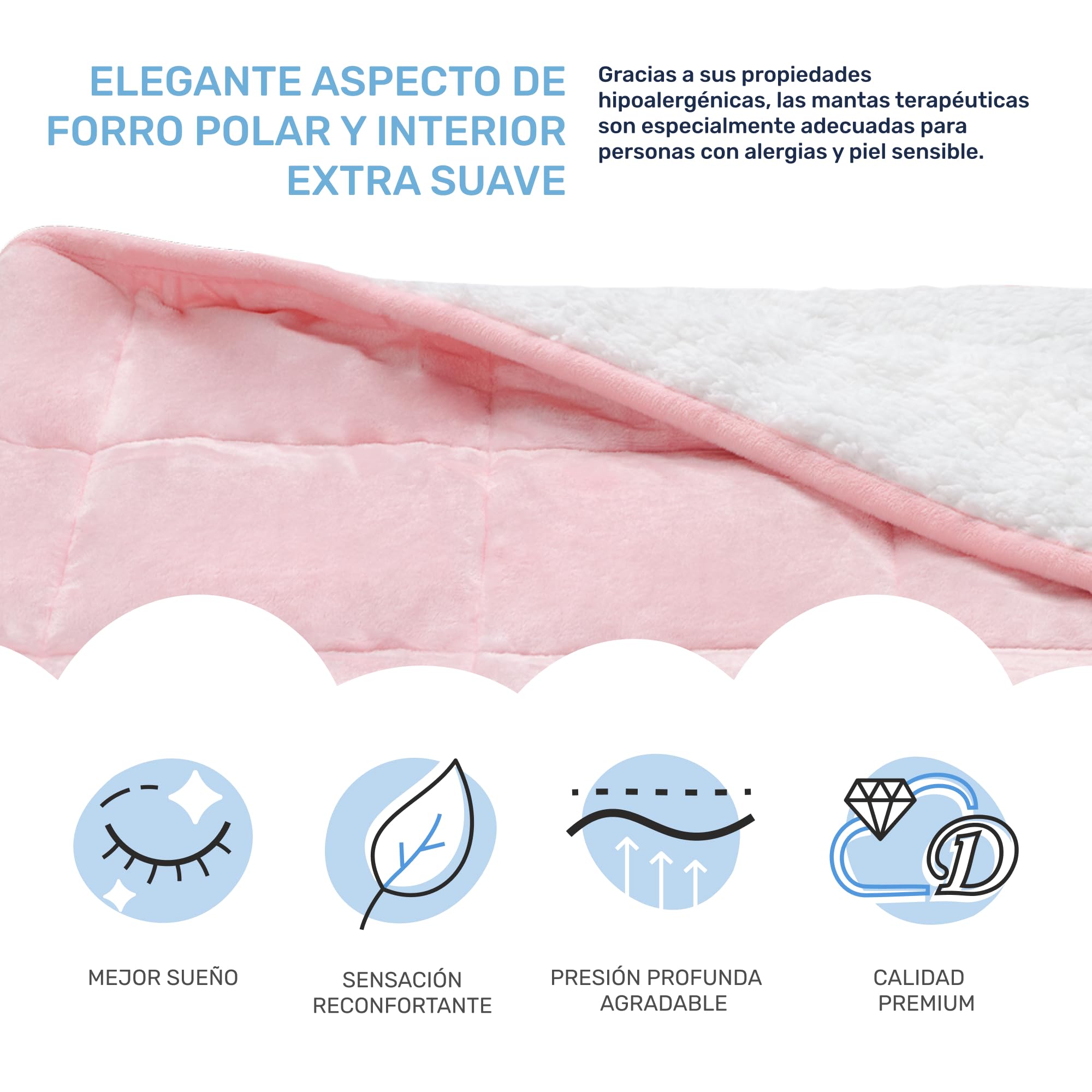 Dailydream Manta terapéutica de peso | 135x200 | 6 kg | Rosa | de forro polar esponjoso | con relleno de cuentas de cristal | manta pesada para dormir | Manta terapéutica de peso | para cuerpos con