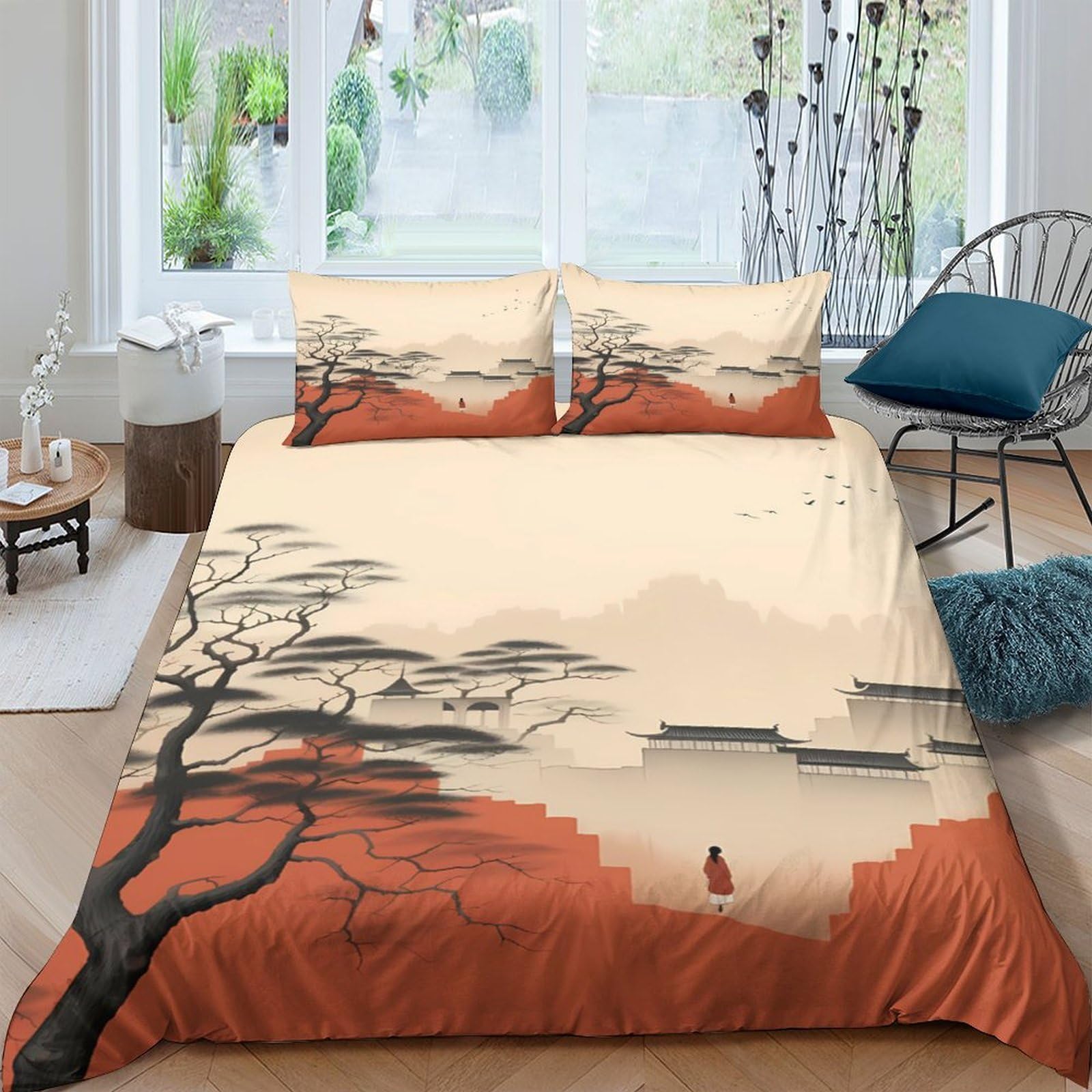 Ctjqhvkz Style-2 3D Printed Japanese Landscape Fitted Sheet Microfiber Soft Breathable Zen Art Mattress Cover For Bedroom Dorm Decor Single（135X200cm）