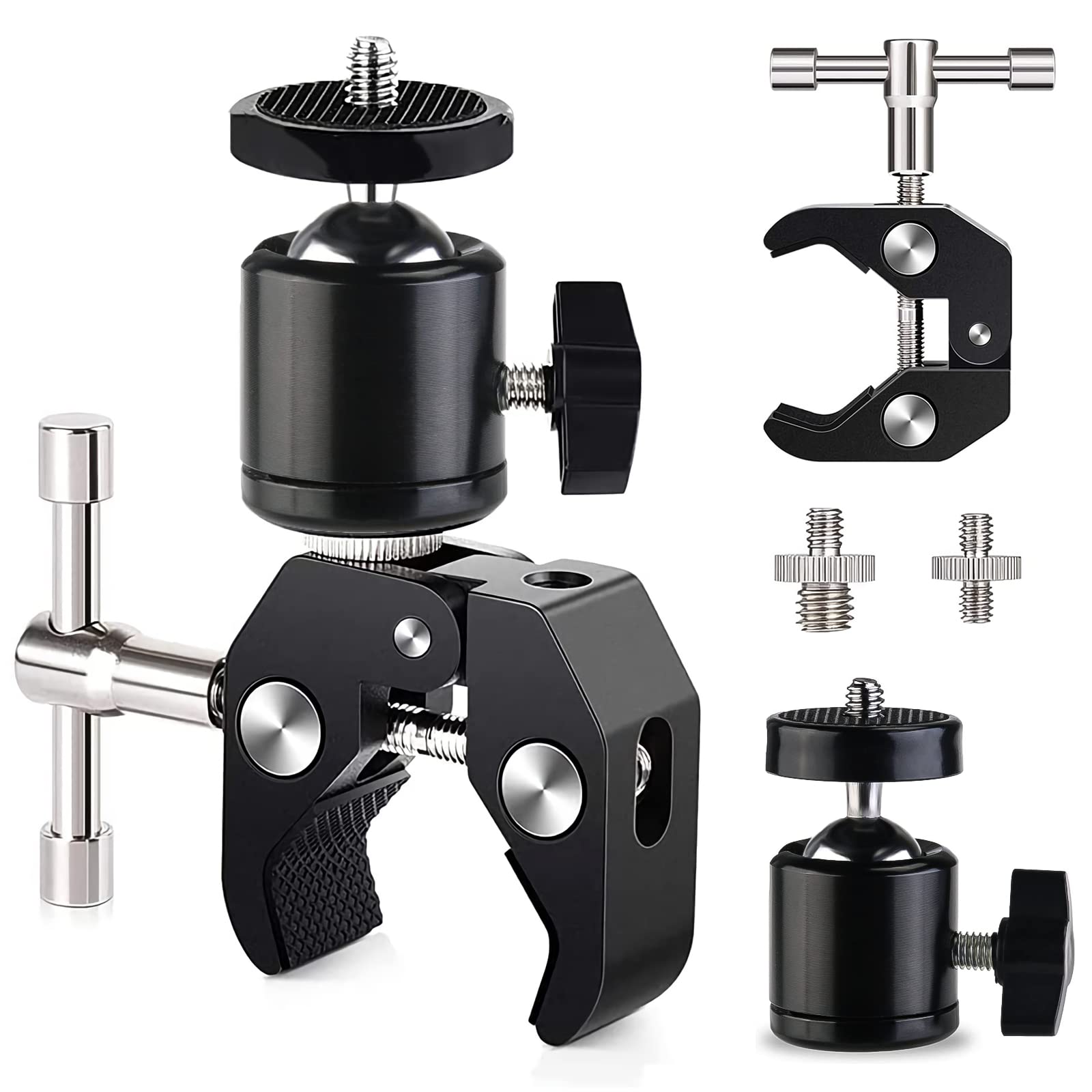 N\B Ball Head Clamp and Mini Ball Head Hot Shoe Camera Mount Adapter with 1/4in- 20,3/8in