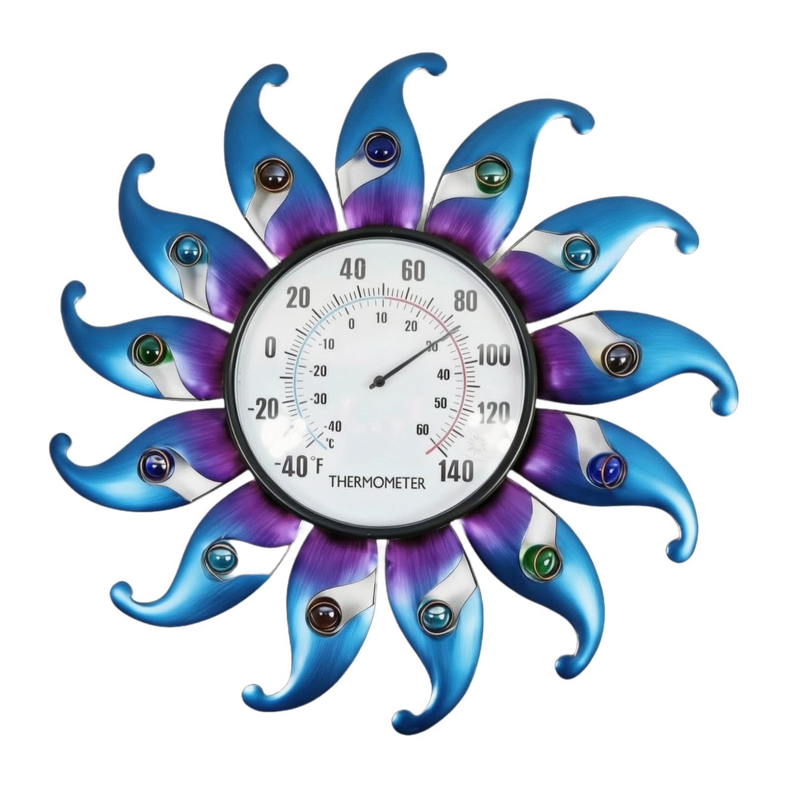 Termometro da Esterno con Supporto in Metallo per Giardino, Resistente alle Intemperie, con Display Trasparente, Ideale per Interni, Patio E Balcone, Blu
