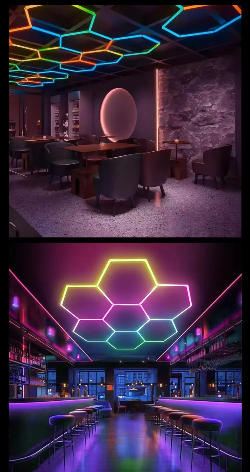 Sześciokątne światła garażowe LED RGB, panele oświetleniowe o strukturze plastra miodu 24 V, wodoodporne, zmieniające kolor RGB, system siatki LED do warsztatów samochodowych, wnęk na szczegóły