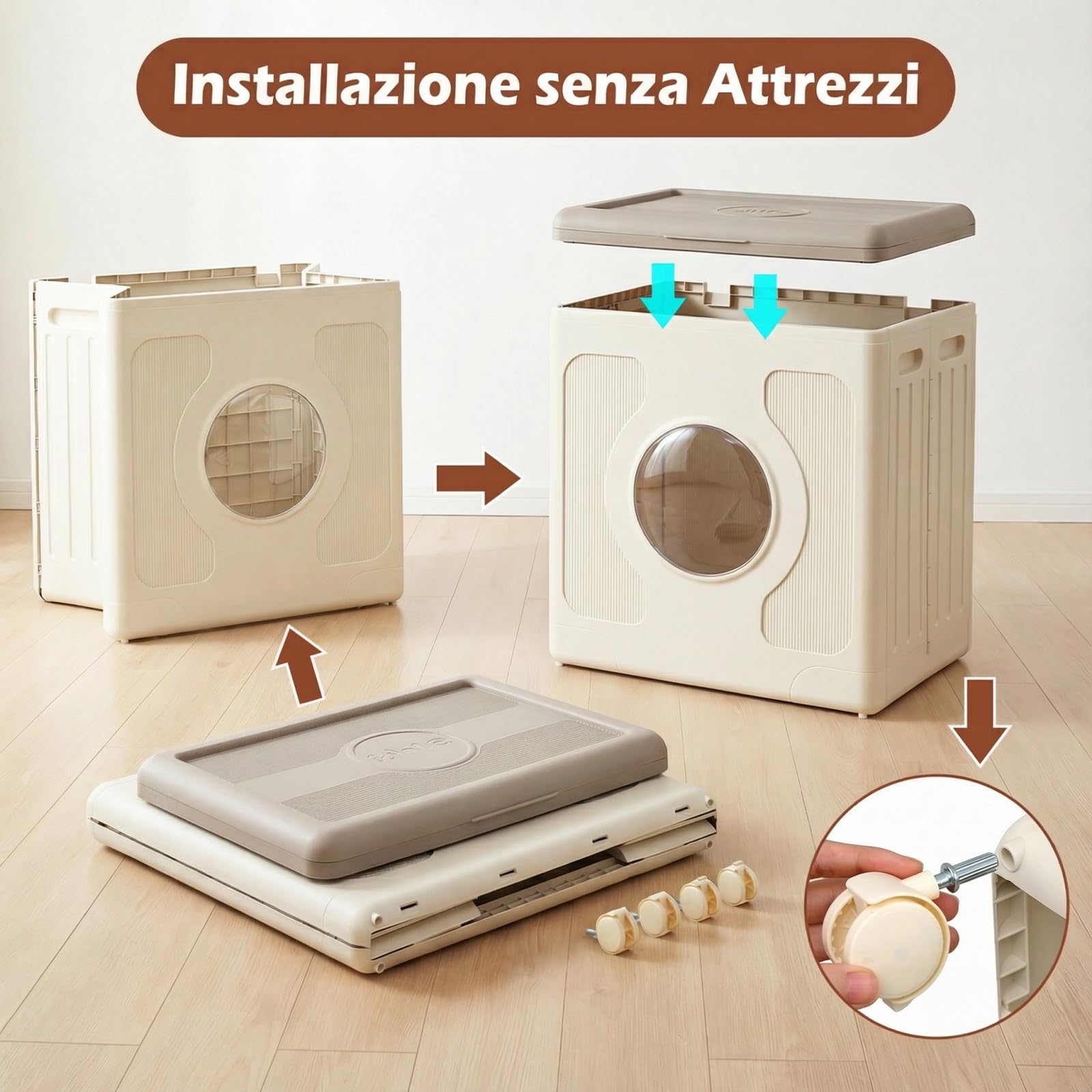 COSTWAY 45 L Scatola di Stoccaggio con Coperchio e Ruote, Contenitore per Bucato con Finestra Trasparente per Vestiti, Organizer Portatile in Plastica per Casa, Palestra e Camera da Letto (Grigio)
