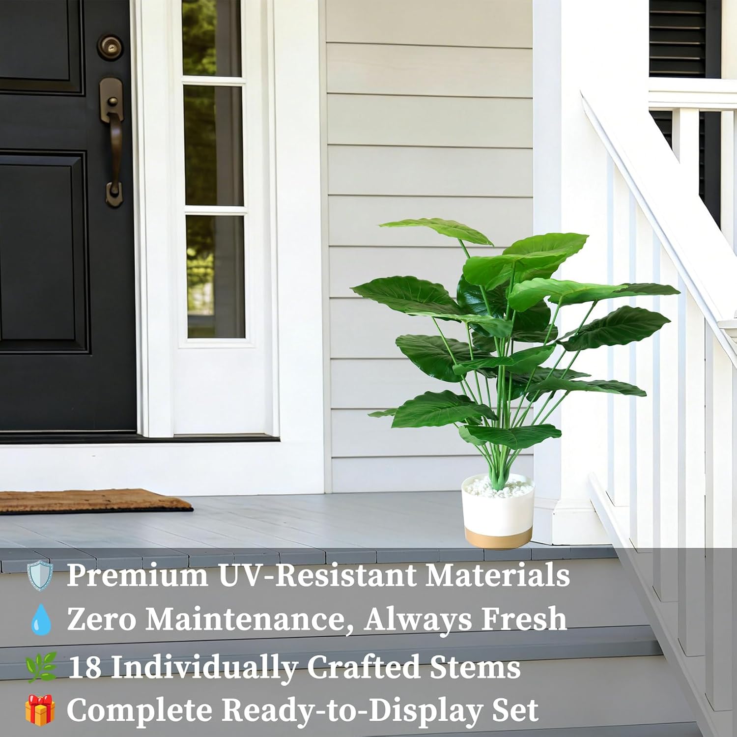 25.6'' Potted Artificial Plants - Realistic Fake Alocasia Plants with Pots Indoor Faux Tropical Plants for Home Decor, Living Room, Modern Office, Farmhouse, Table, Shelf, Corner
