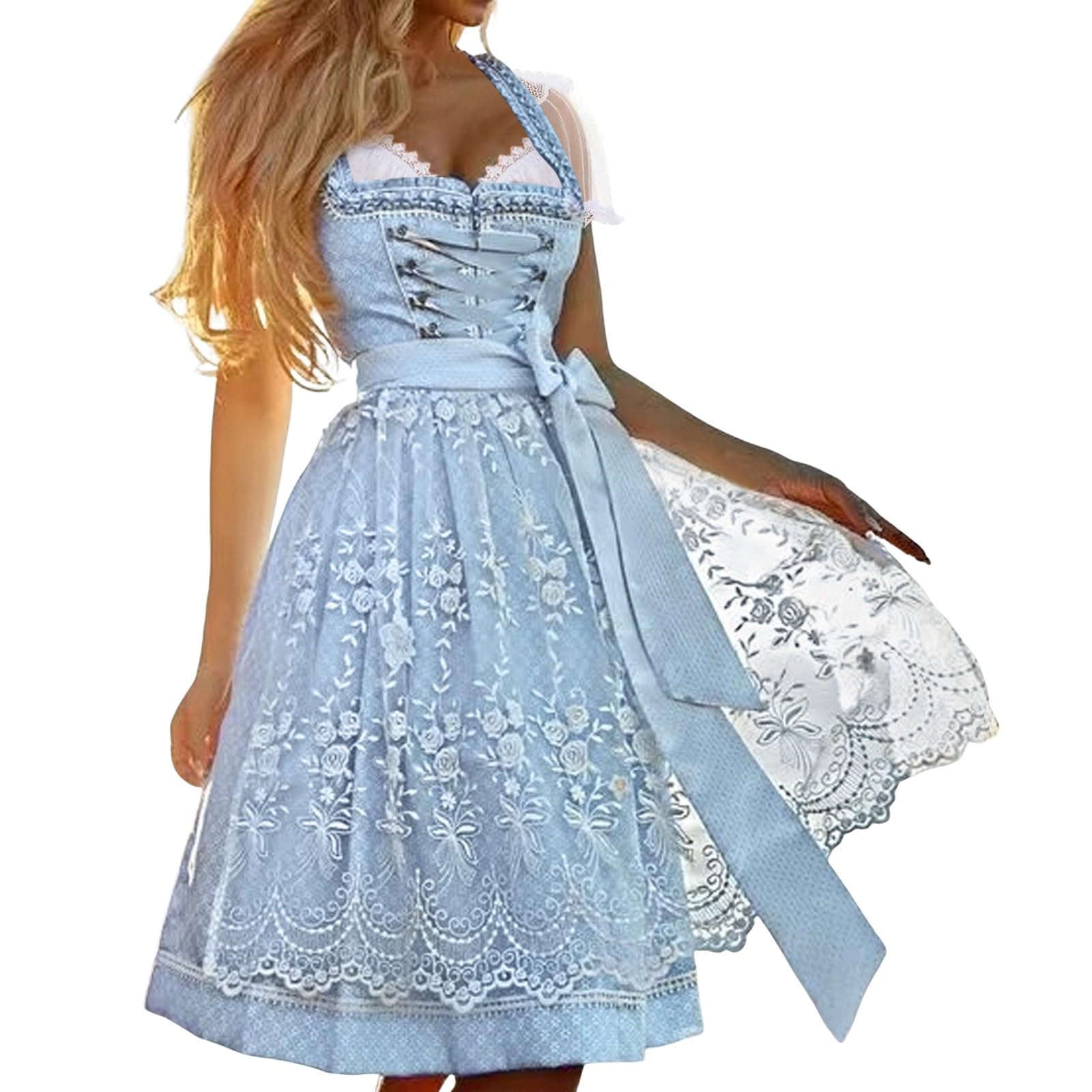 Damen Midi Dirndl Elegante Trachtenkleid 3-teiliges Oktoberfest Kostüm