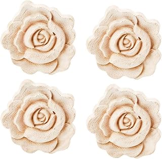 4PCS Wooden Carved Onlay Appliques Rose Wood Carving Decal Unpainted Furniture Bed Door Cabinet Decor