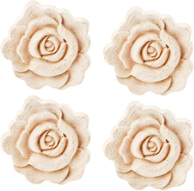 Carved Rose Wood Appliques — 4-Pack Unpainted Décor