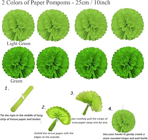 Miniatura 4 de Zerodeco - Decoración de fiesta, 21 piezas de abanicos de papel, pompones flores, tiras de cuerdas de lunares y banderines triangulares